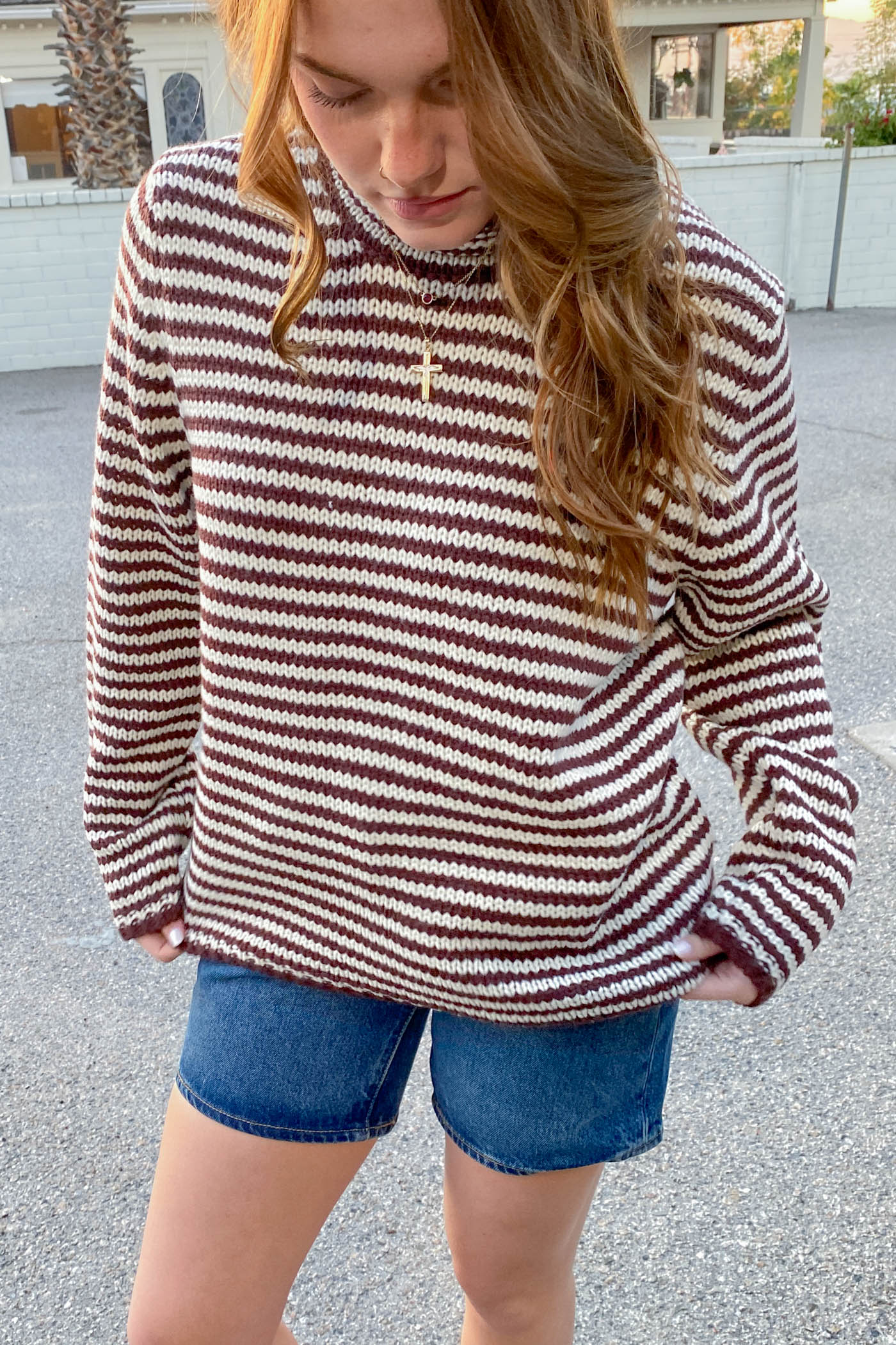 Oversized Crochet Striped Sweater