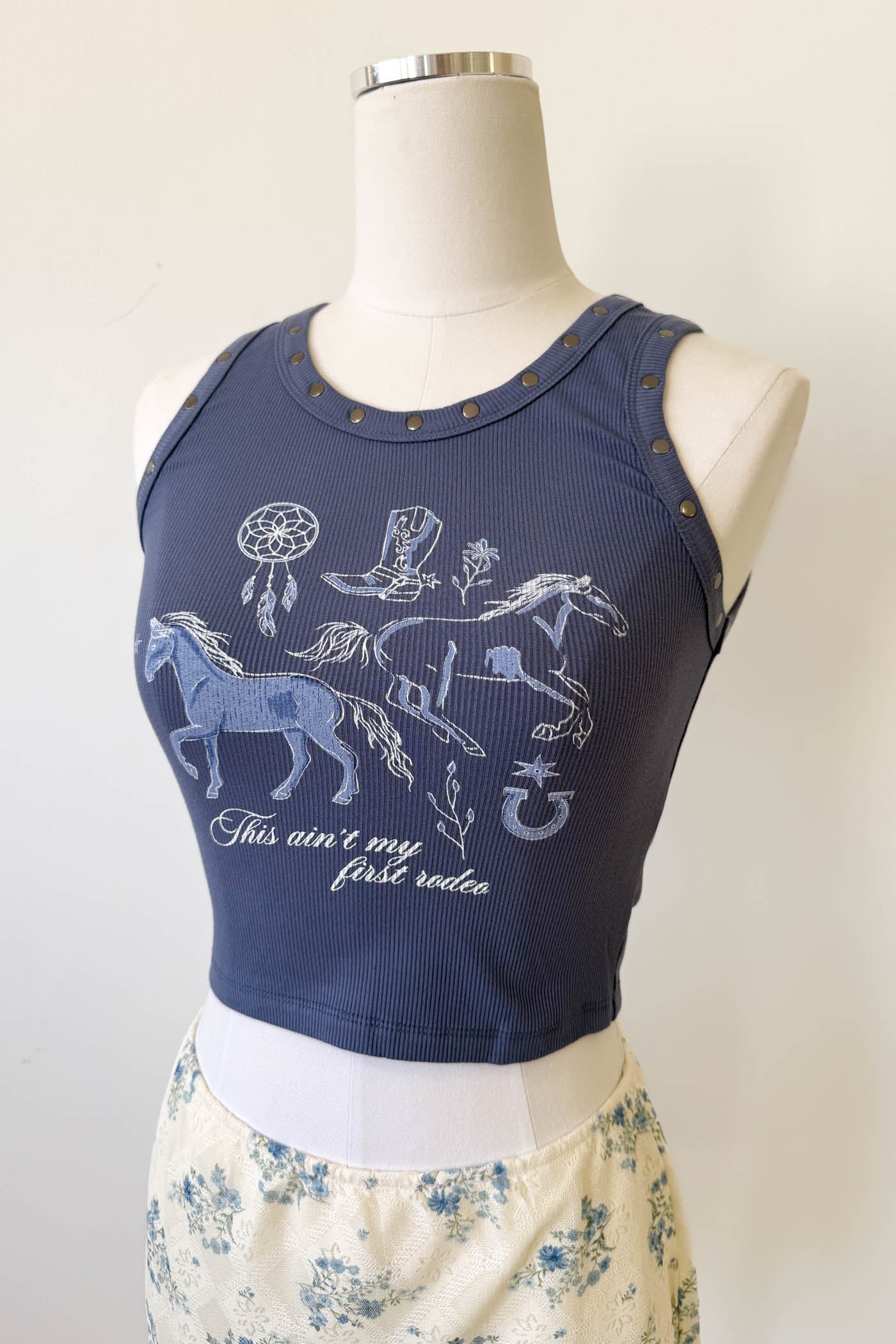 Studded Western Graphic Tank Top