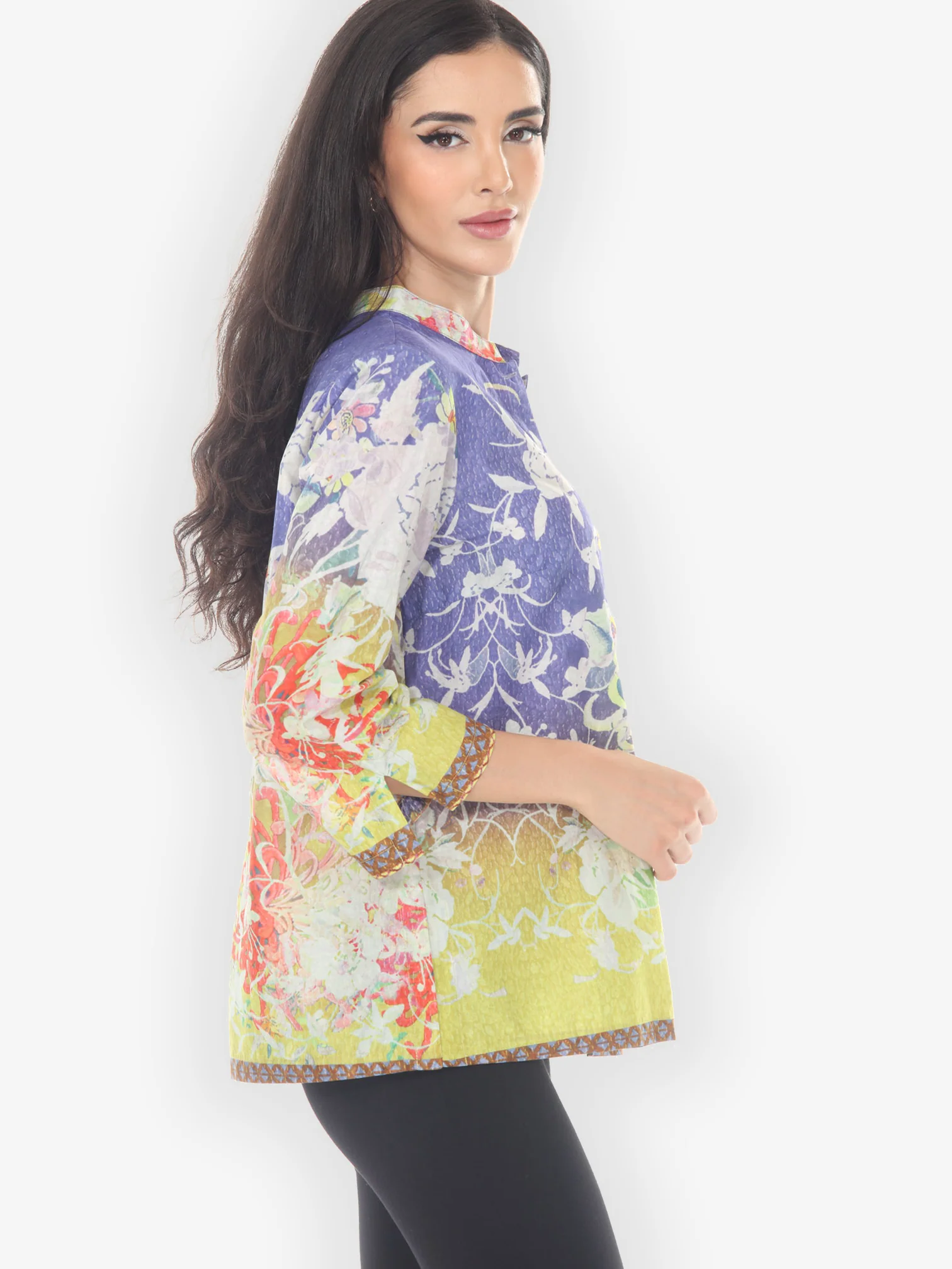 Ombre Floral Art Cotton Blouse