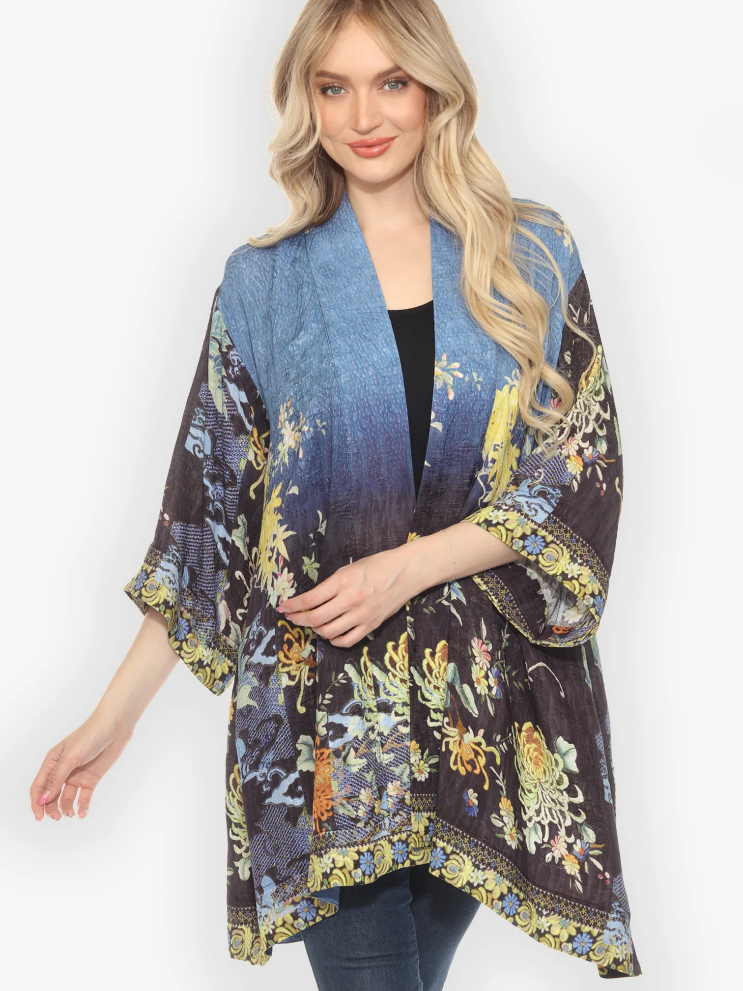 Mums Border Silk Kimono Jacket