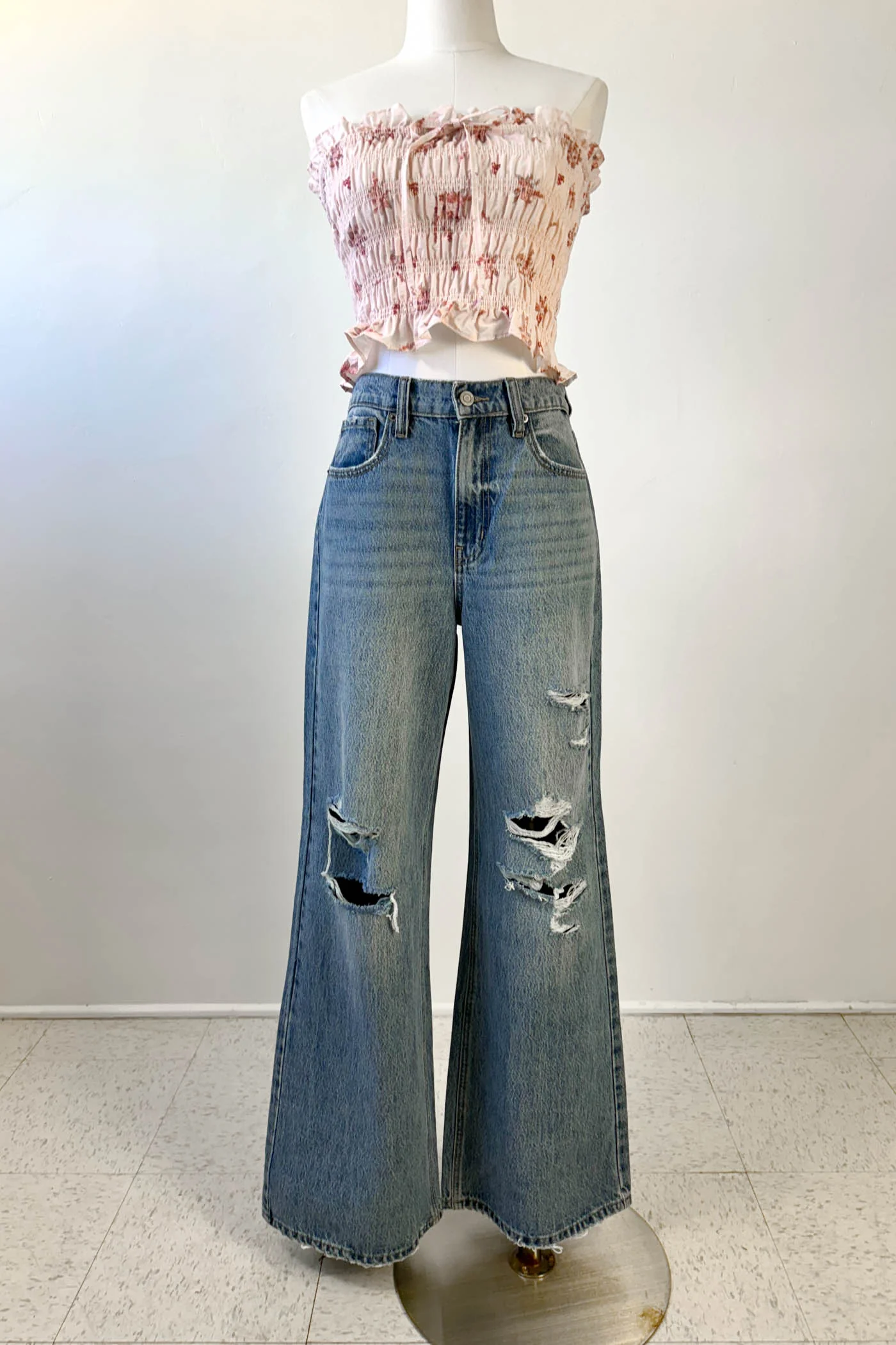 Nectar Premium Denim: The Olivine Wide Leg Distress Jeans
