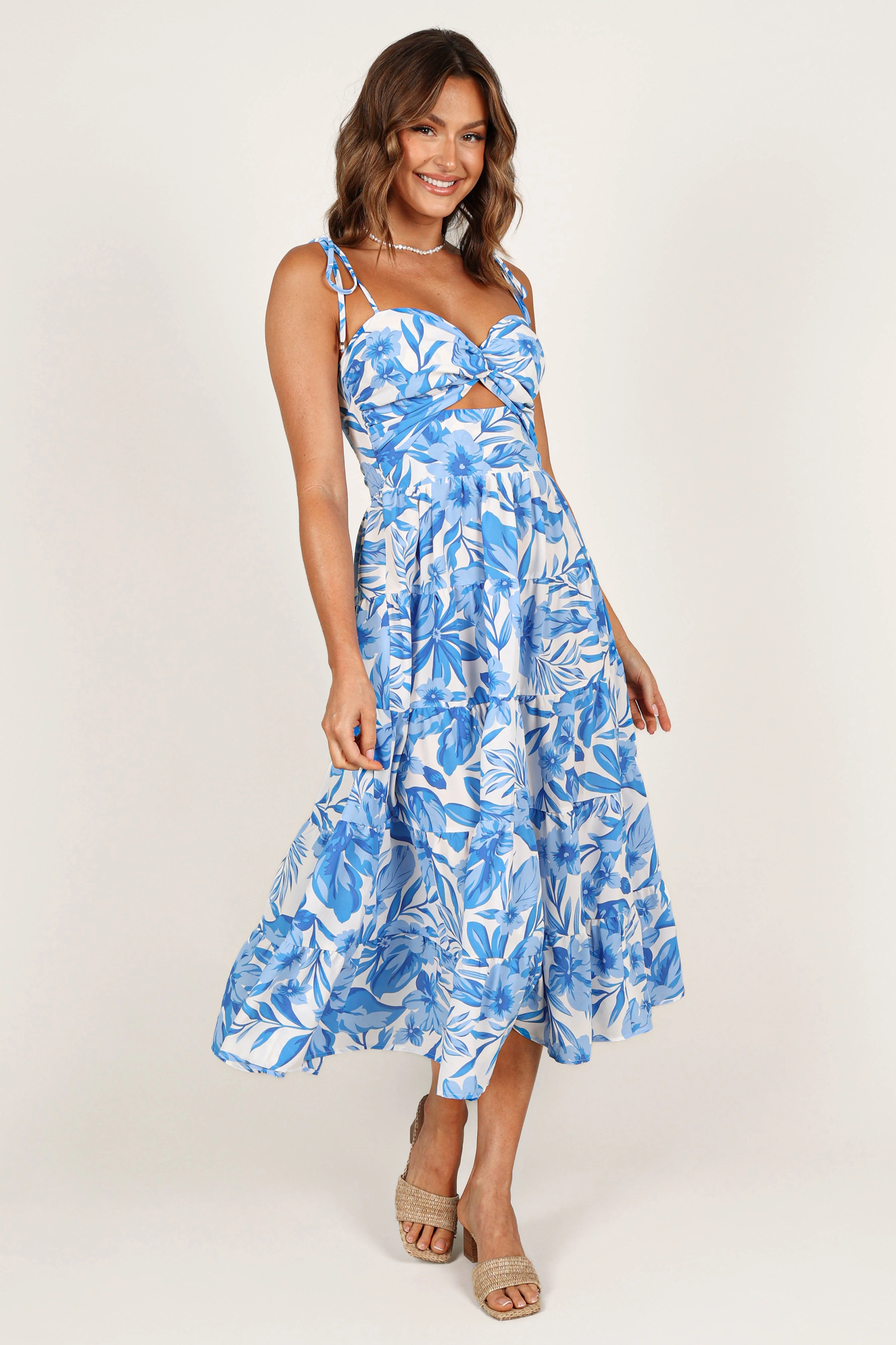 Rose Midi Dress - Blue/White