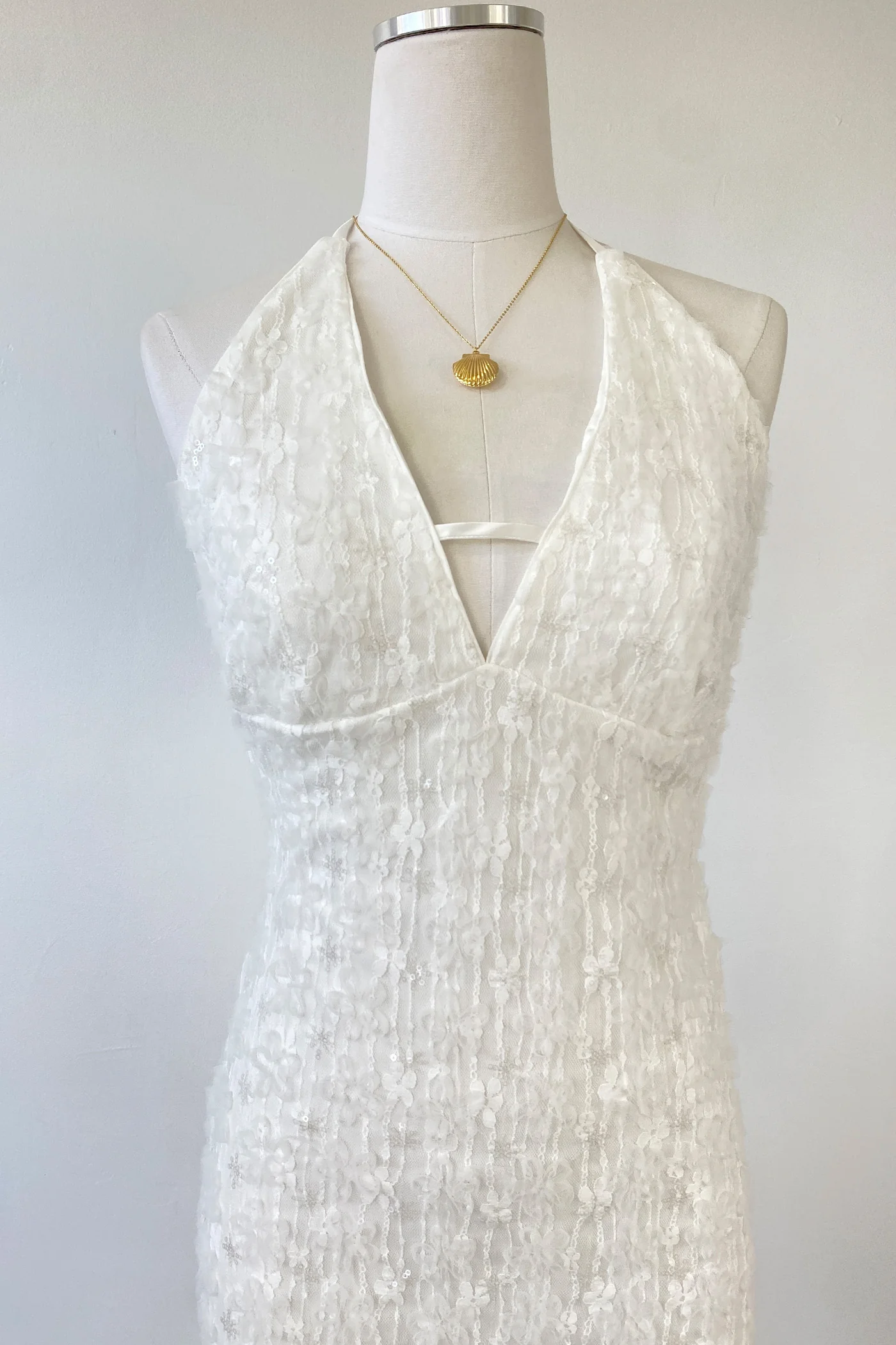 Sequined Stretch Lace Halter Dress