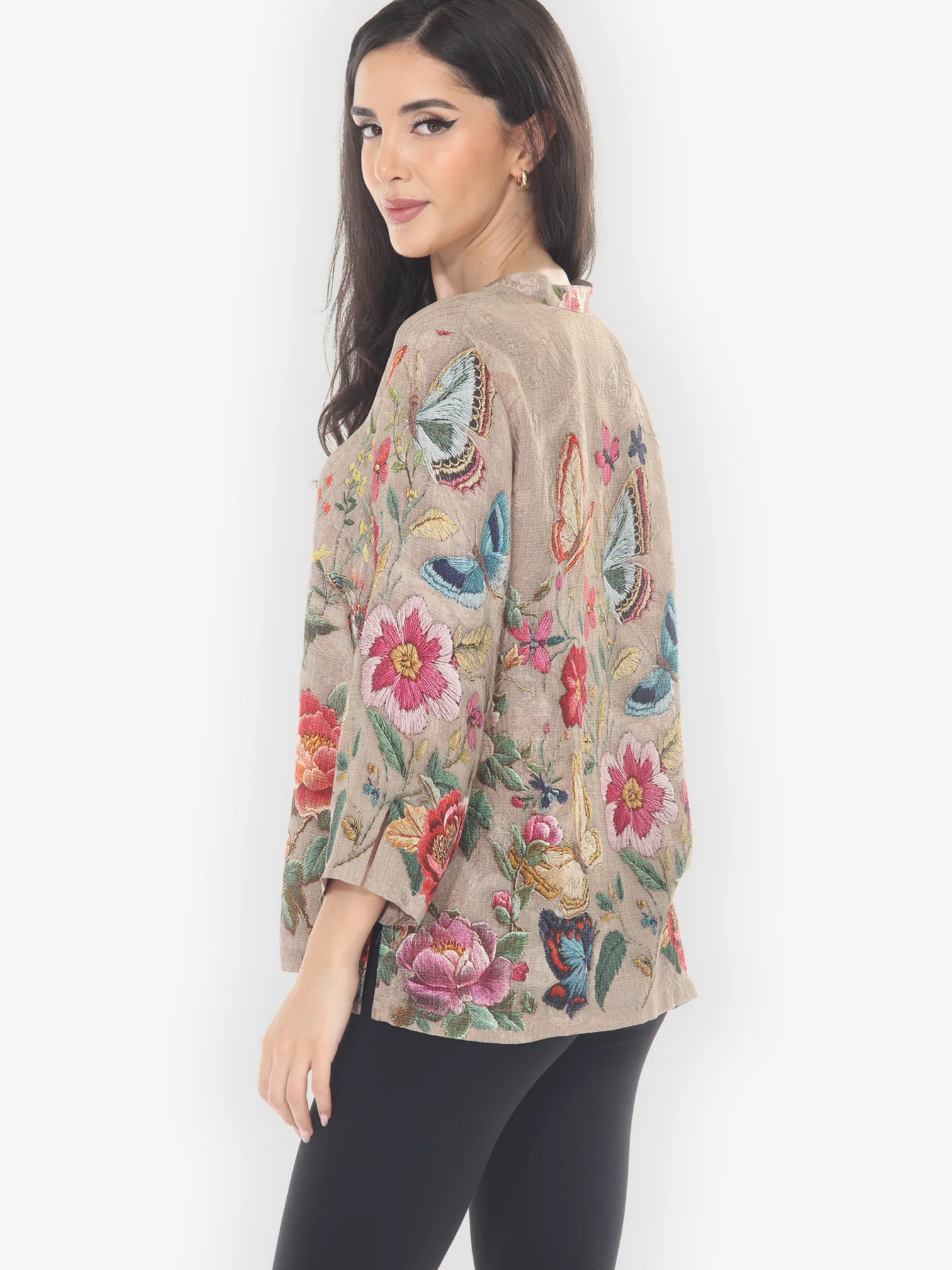 Embroidery Butterfly and Flower Citron Style Blouse