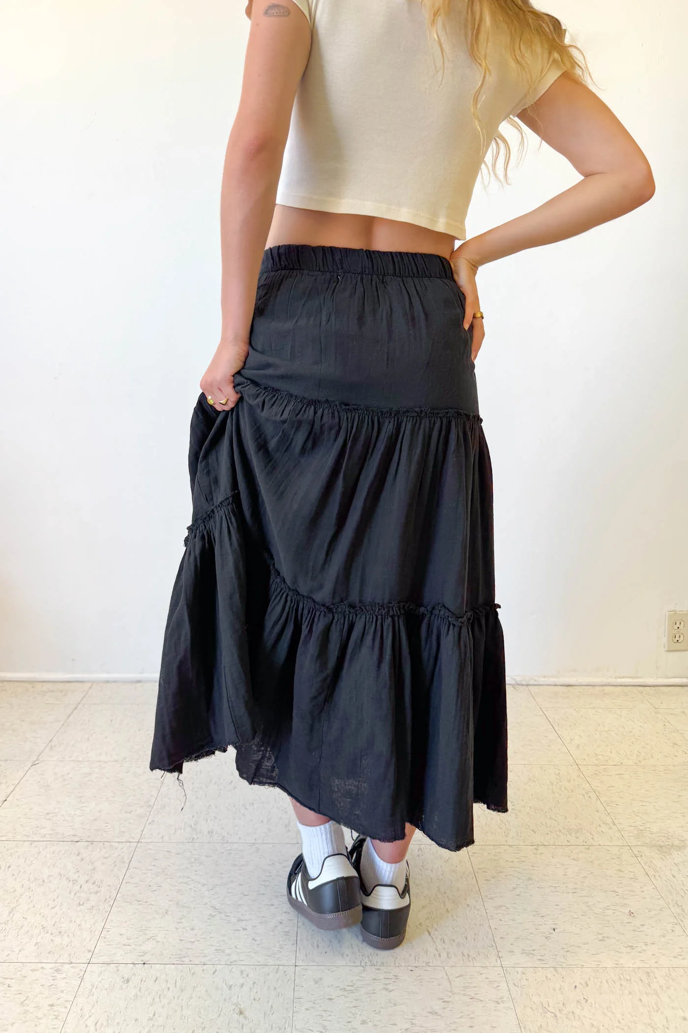 Slit Tiered Maxi Skirt