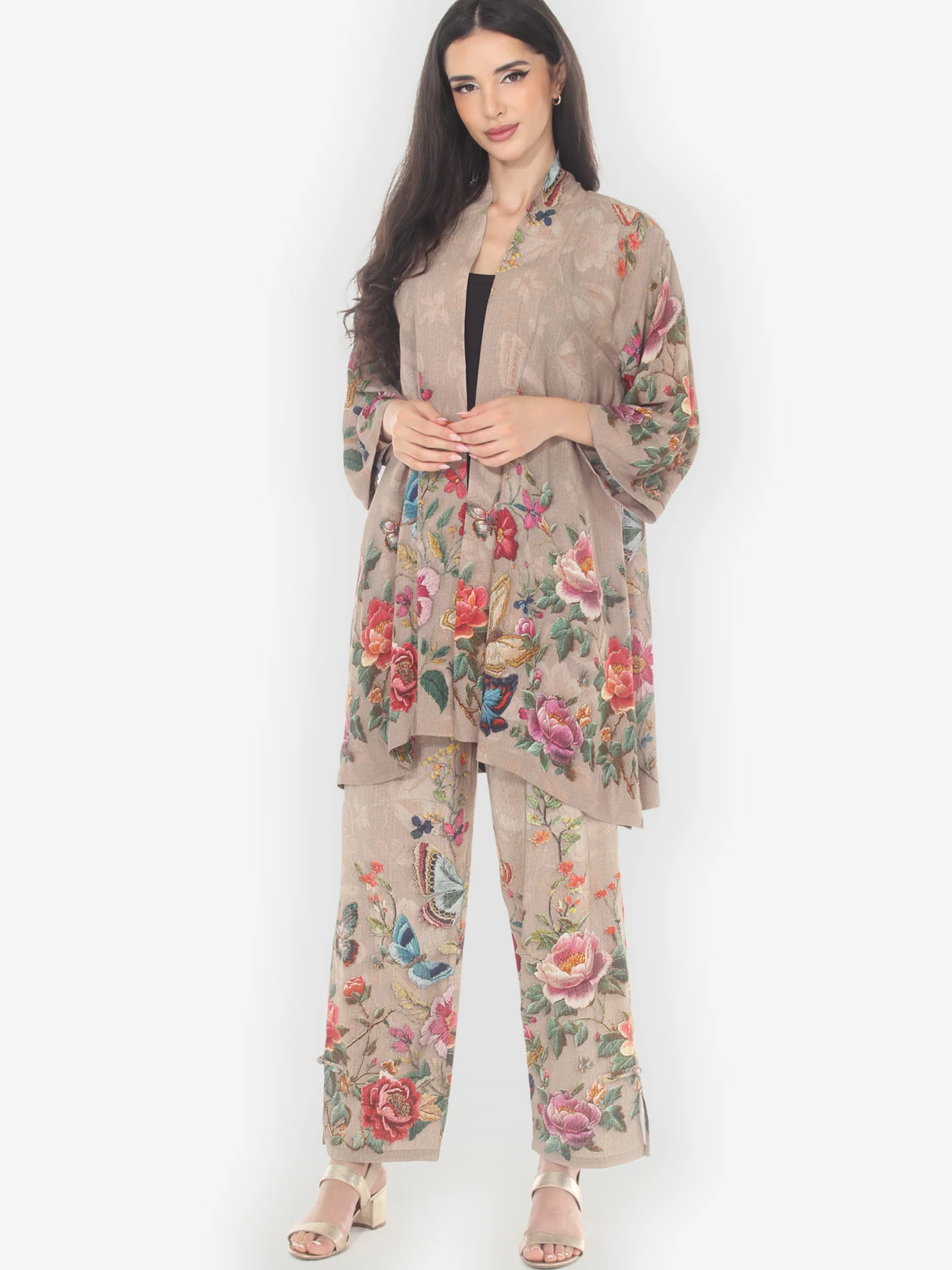 Embroidery Butterfly and Flower Pull on Pant