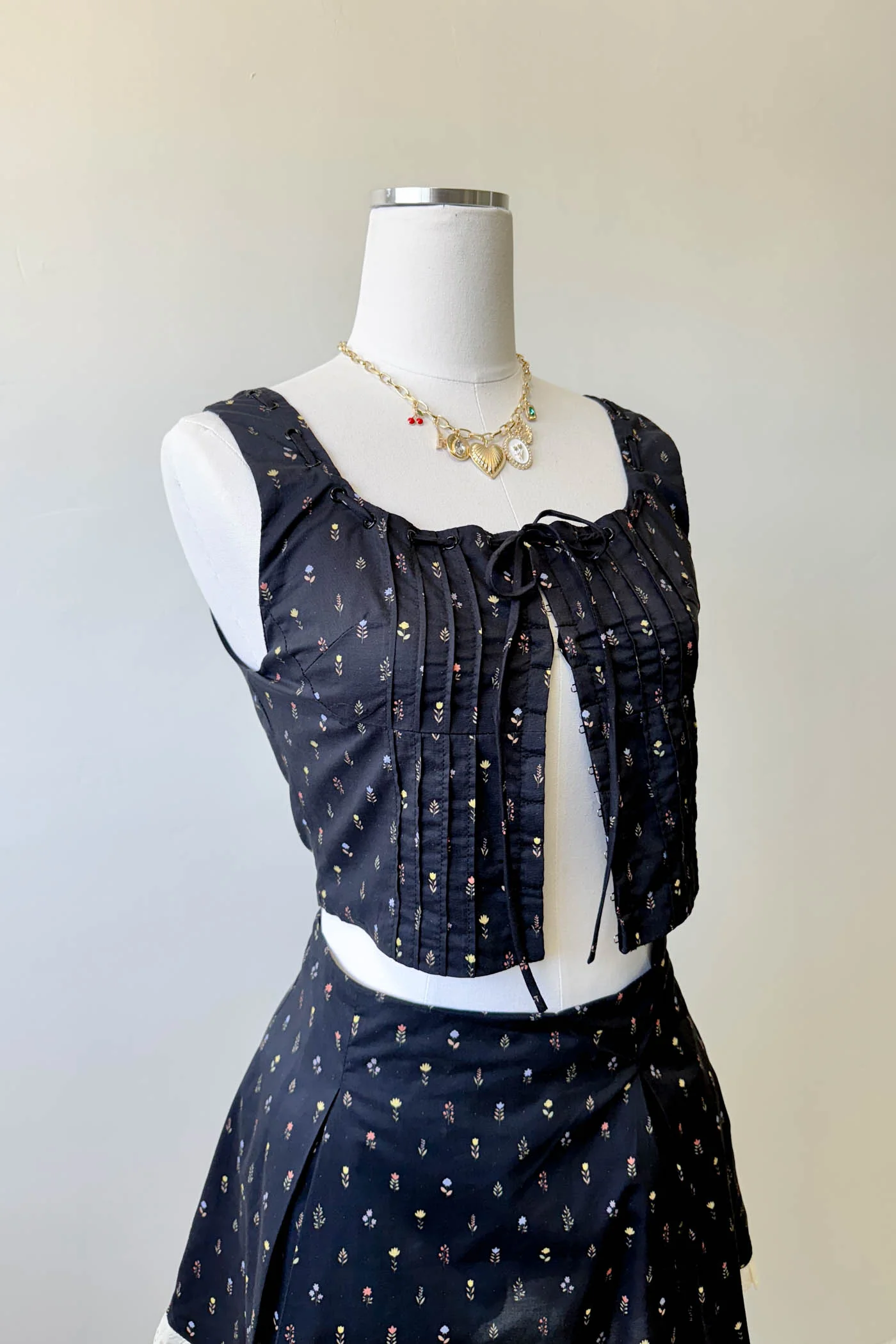 Pleated Floral Corset Top