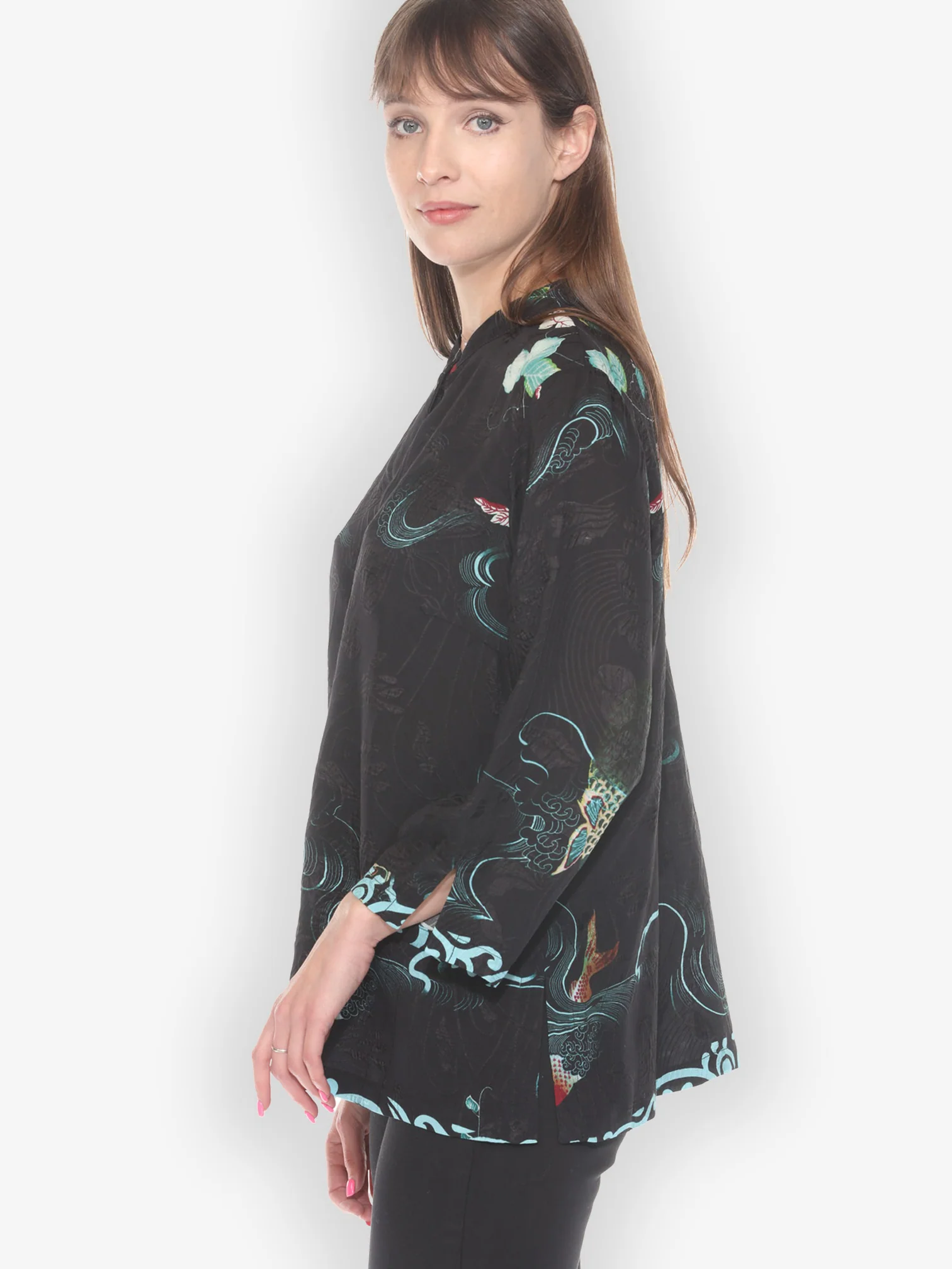 Koi and Leaves Silk Blouse