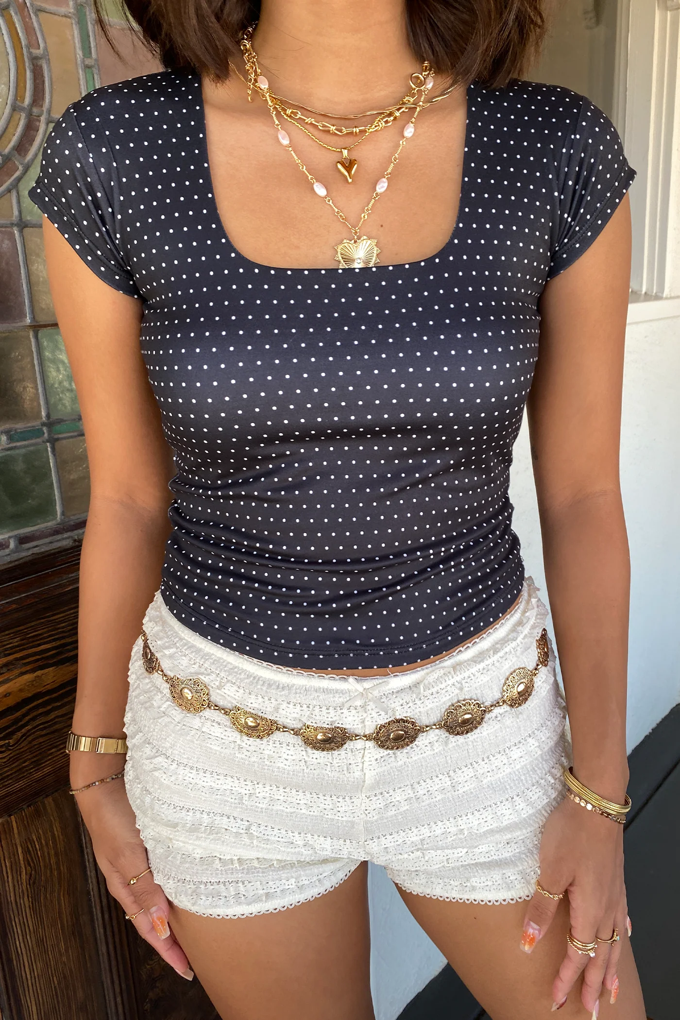 Swiss Dot Short Sleeve Top