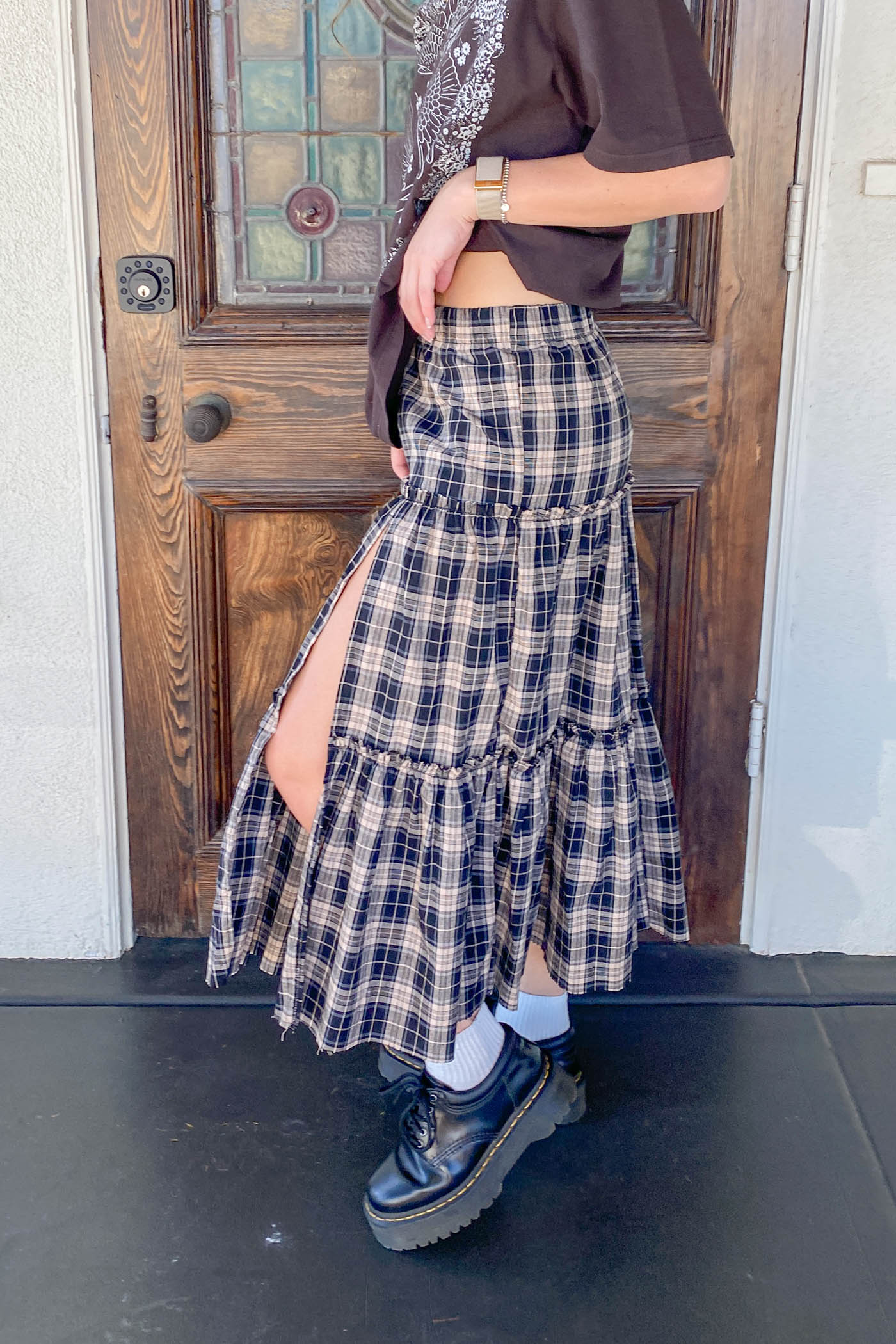 Plaid Tiered Maxi Skirt