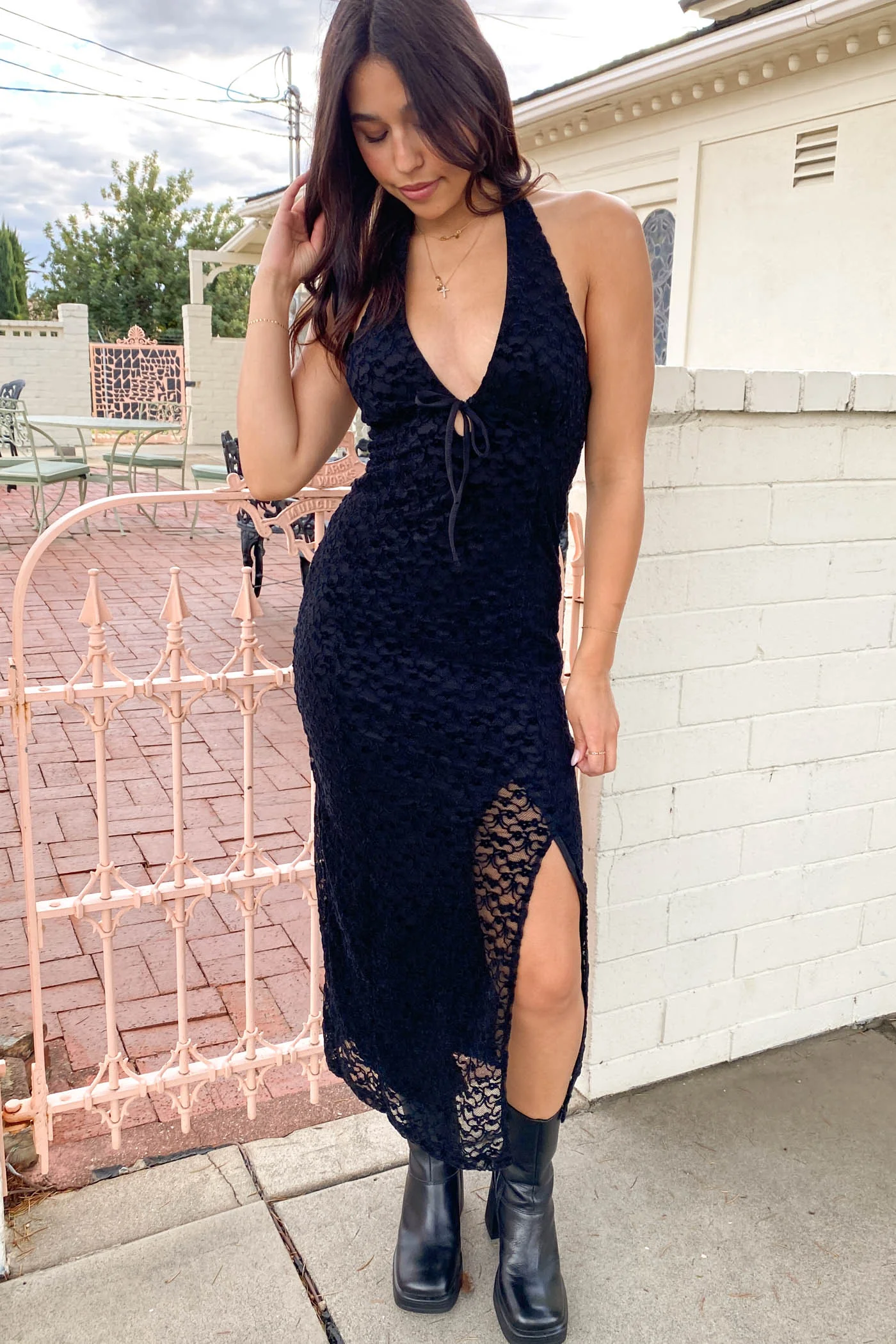 Lace Halter Midi Dress