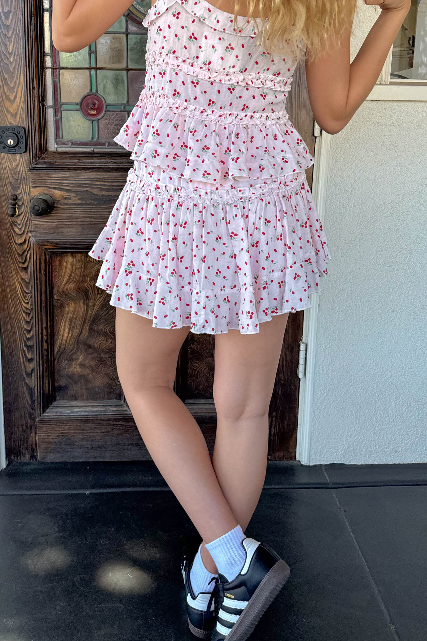 Cherry Print Tiered Mini Skirt