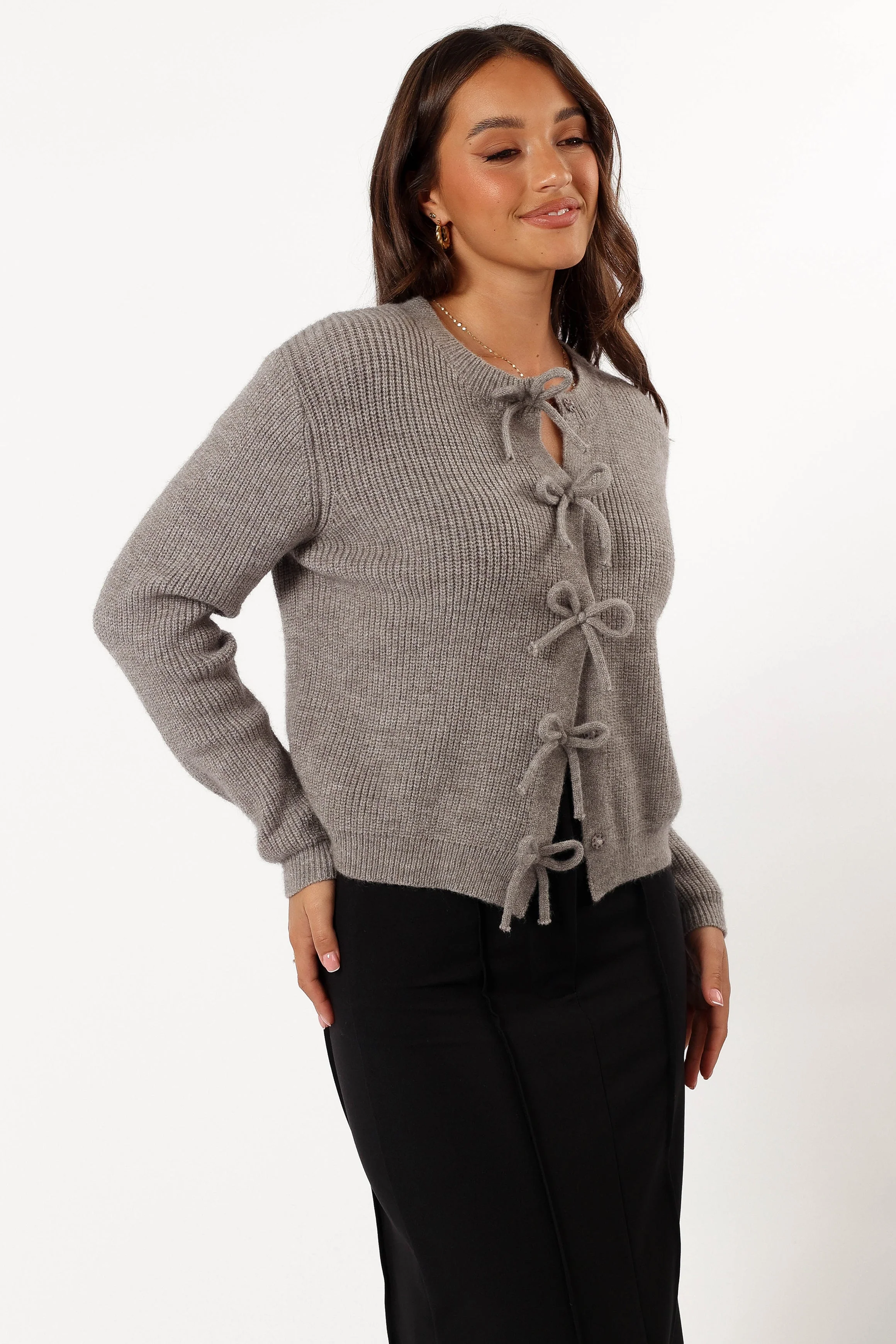 Wilde Bow Front Cardigan - Light Grey