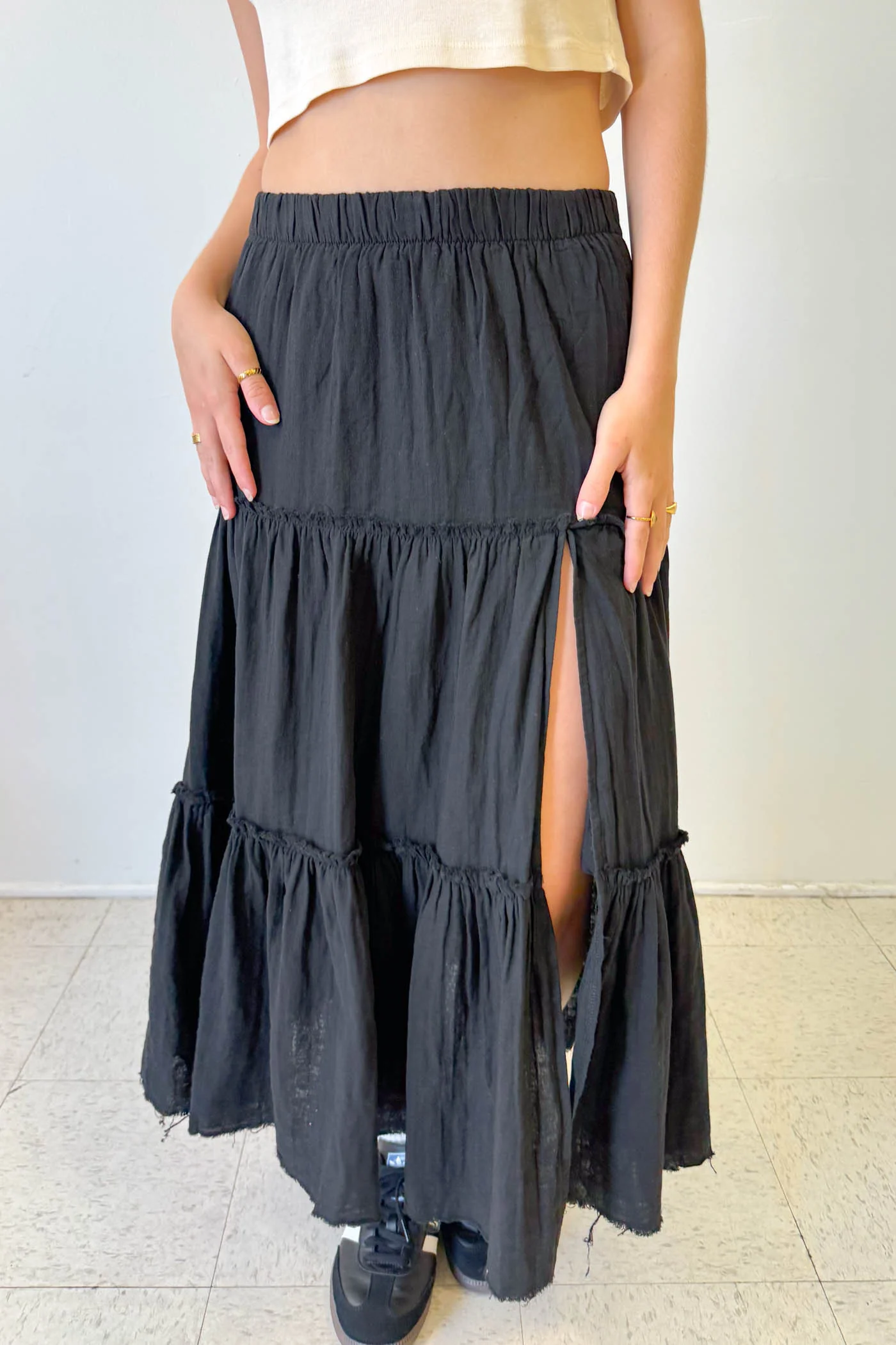 Slit Tiered Maxi Skirt
