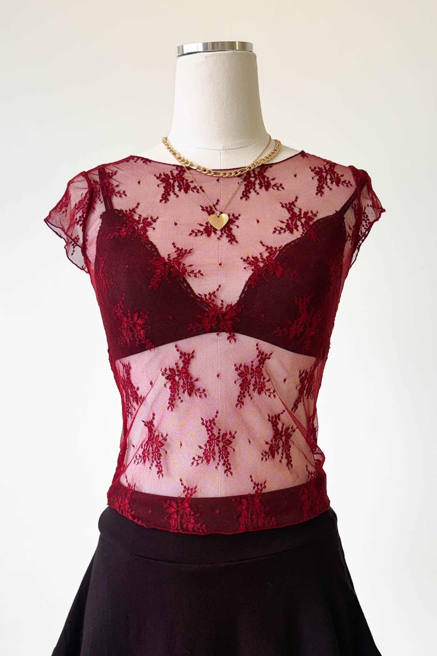 Short Sleeve Lace Layering Top