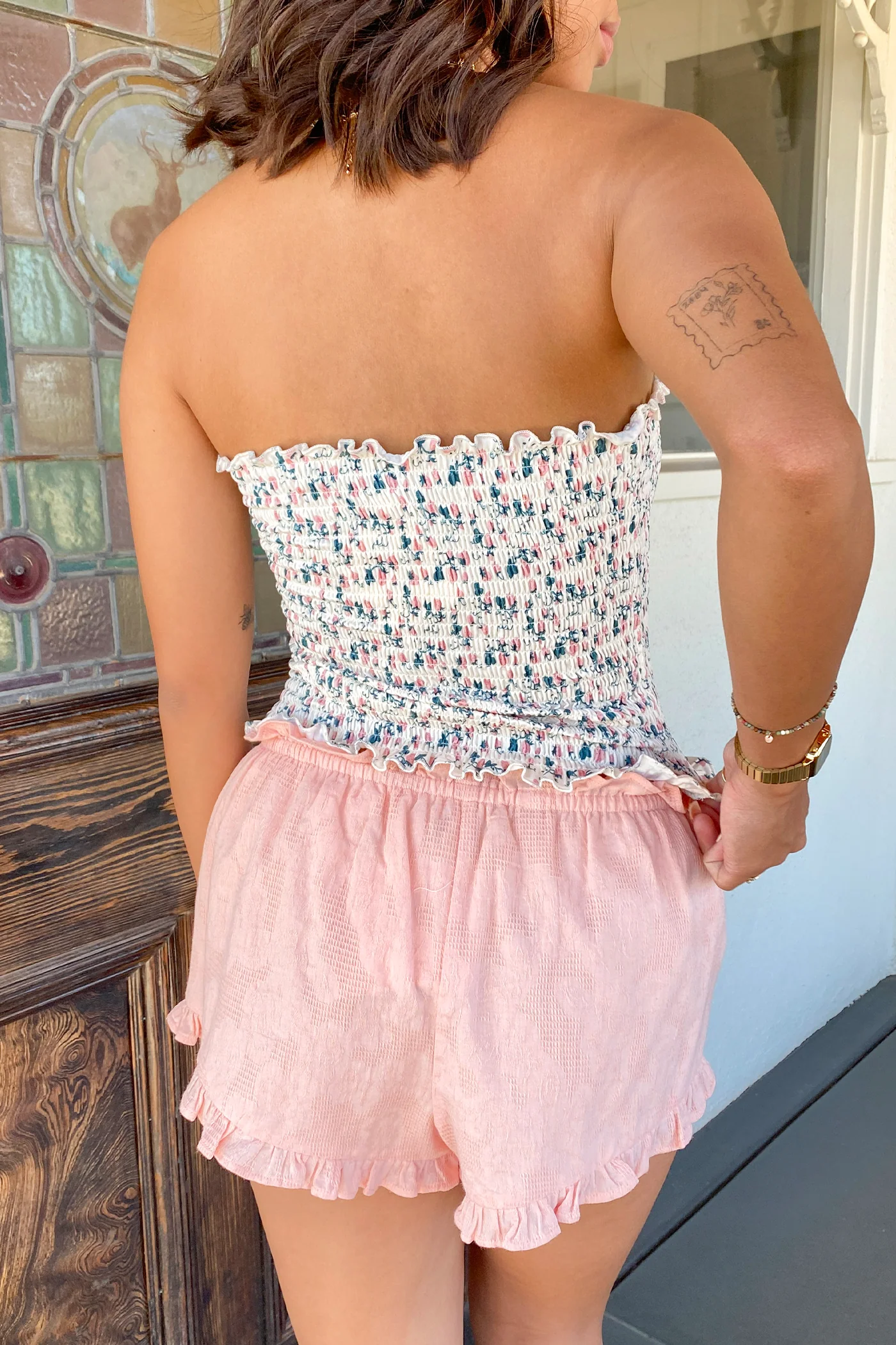 Floral Smocked Strapless Top