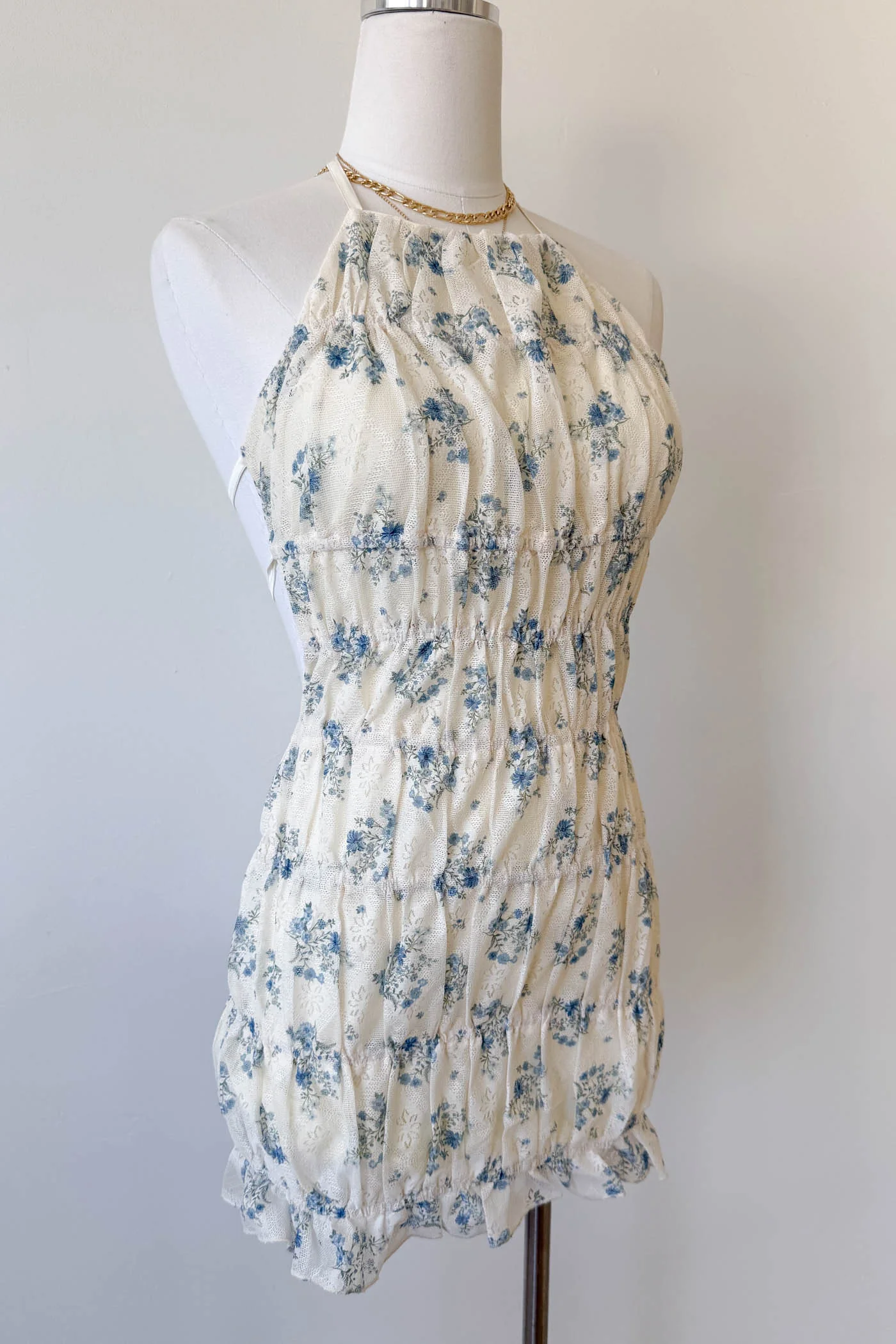 Ruched Floral Halter Dress
