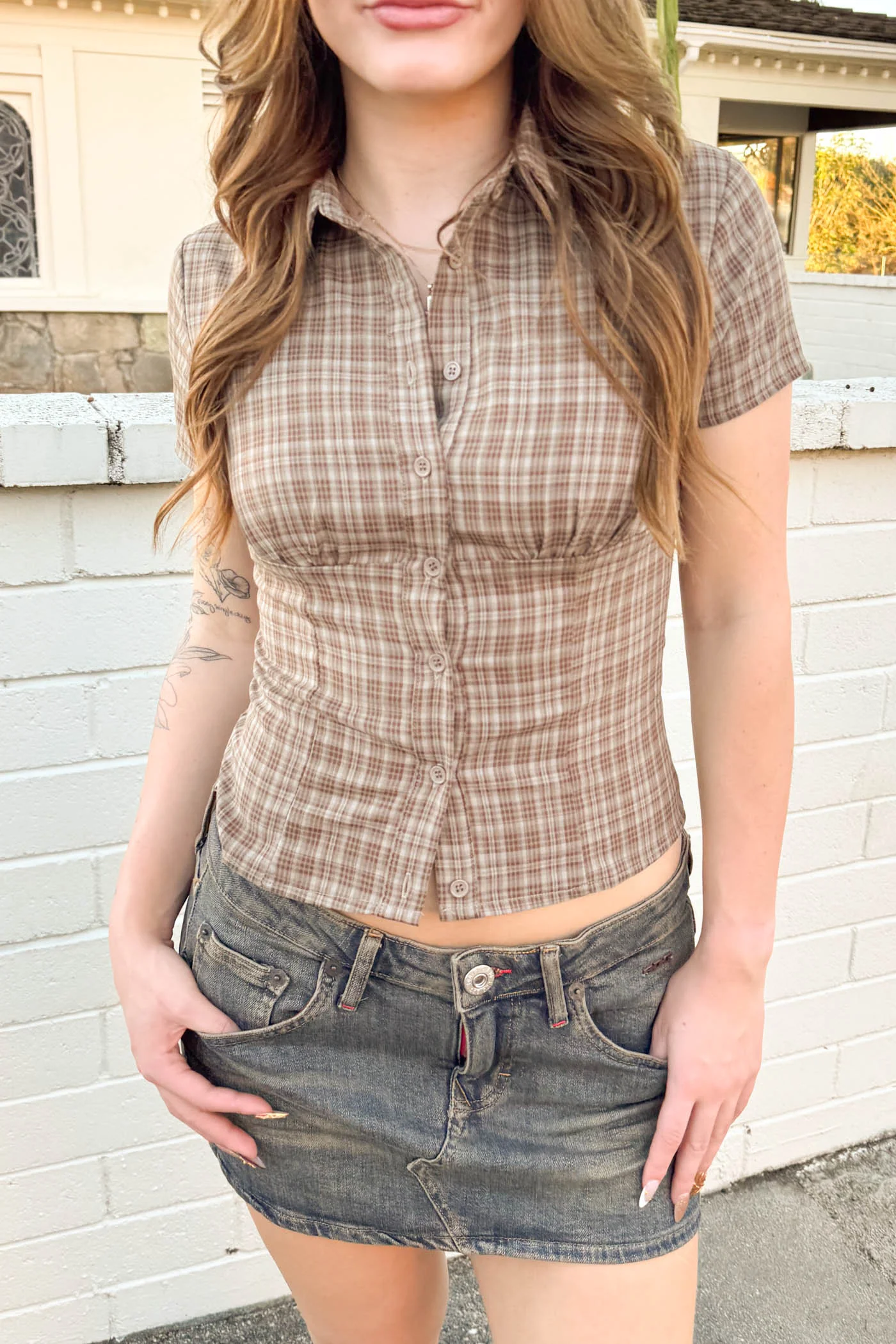 Plaid Collared Top