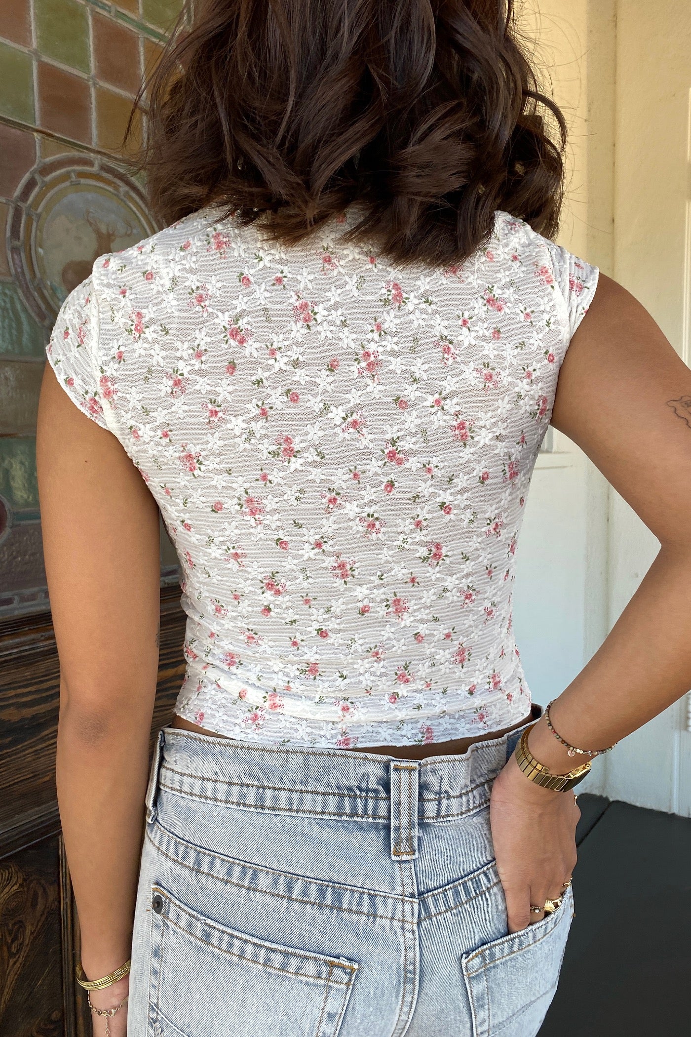 Short Sleeve Stretch Lace Top