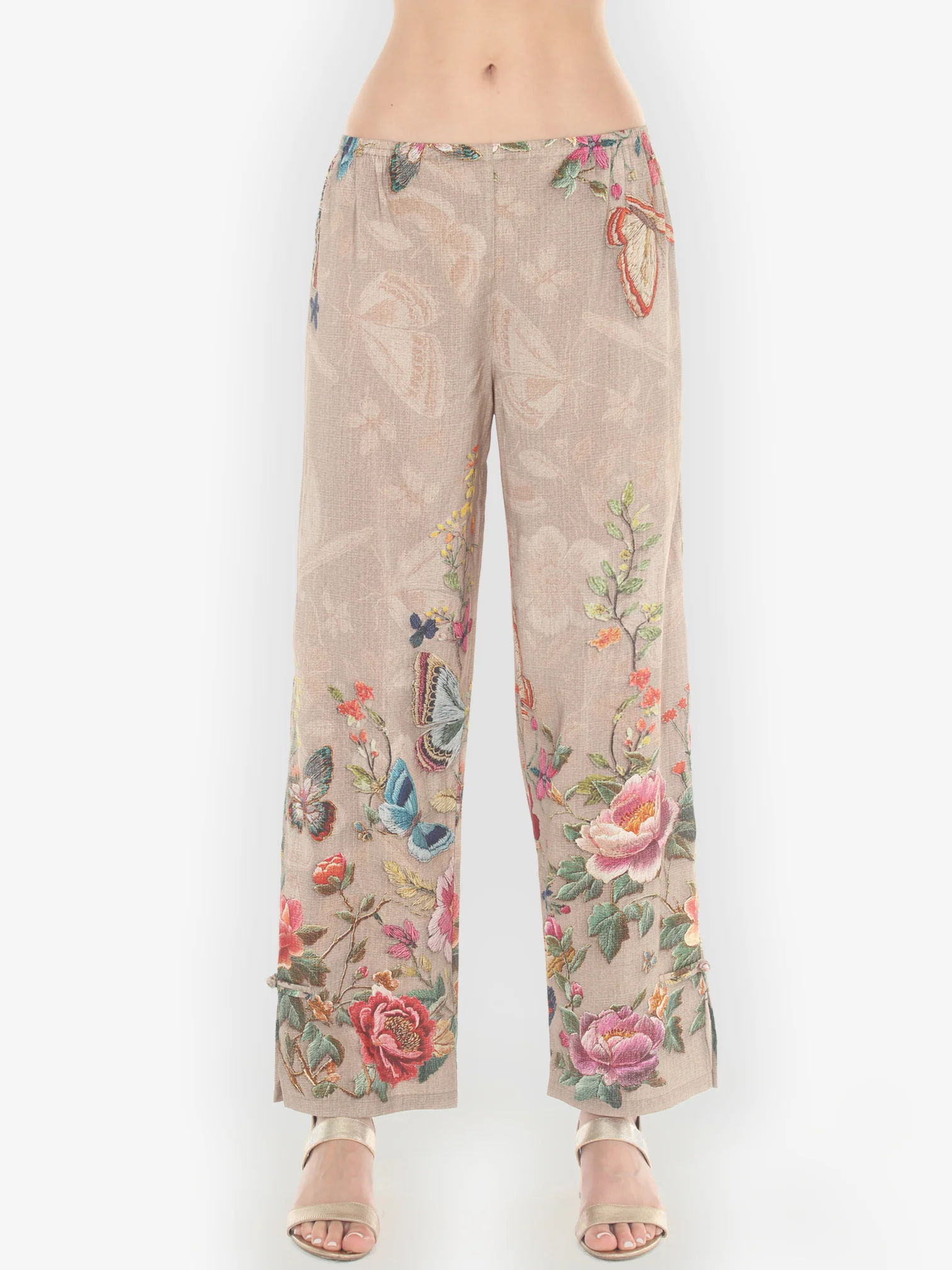 Embroidery Butterfly and Flower Pull on Pant
