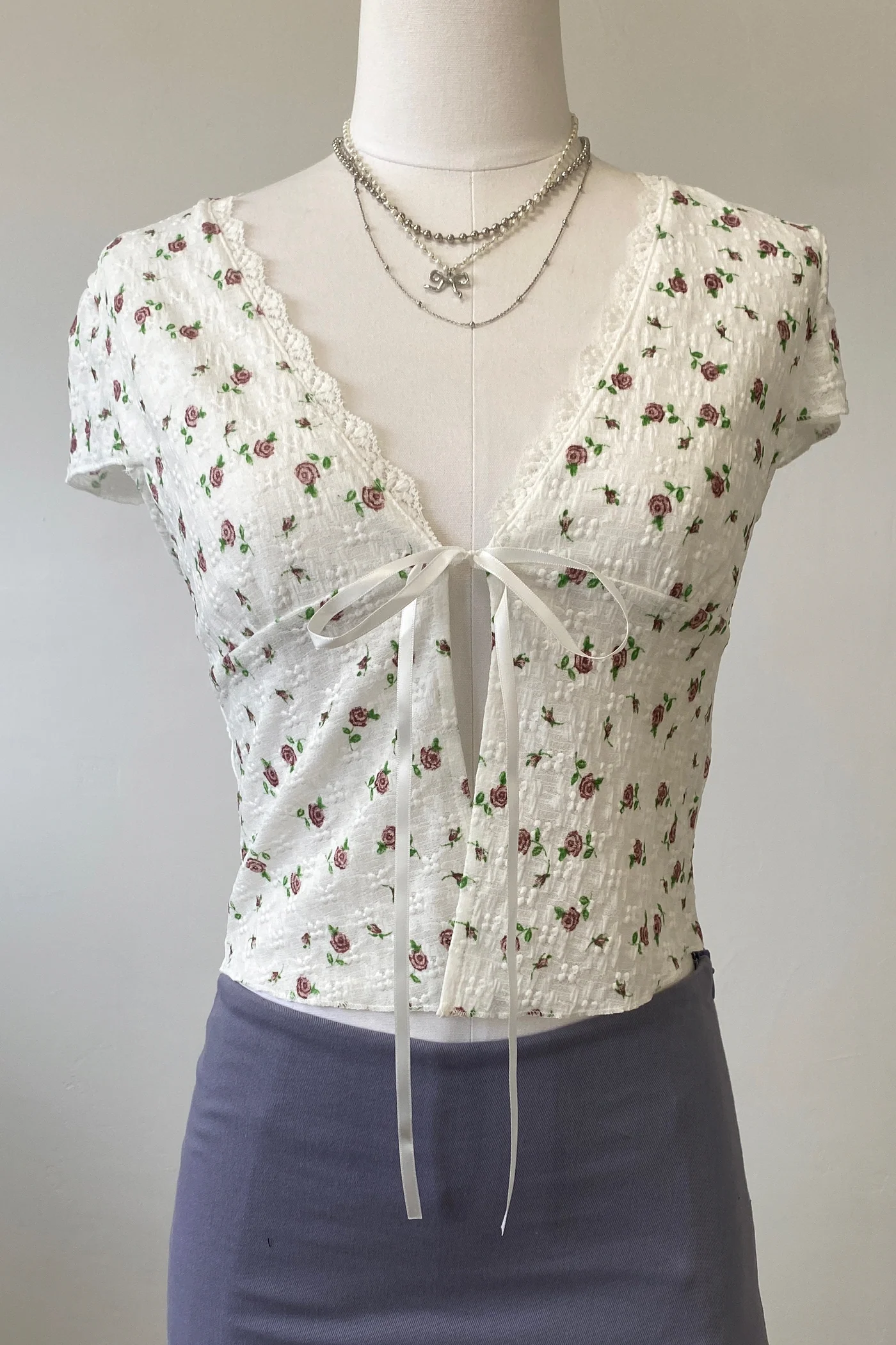 Textured Floral Split Front Top