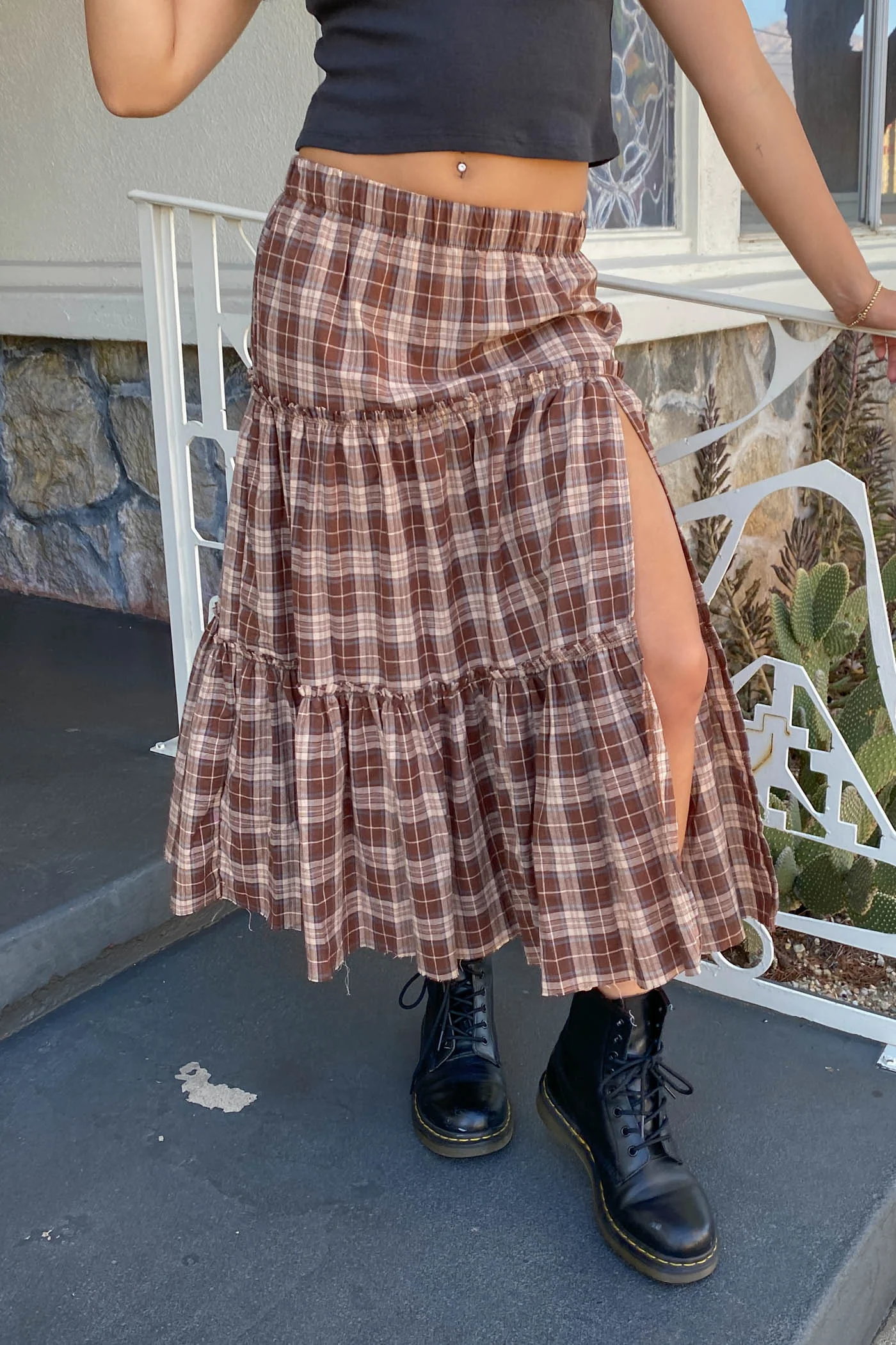 Plaid Tiered Maxi Skirt