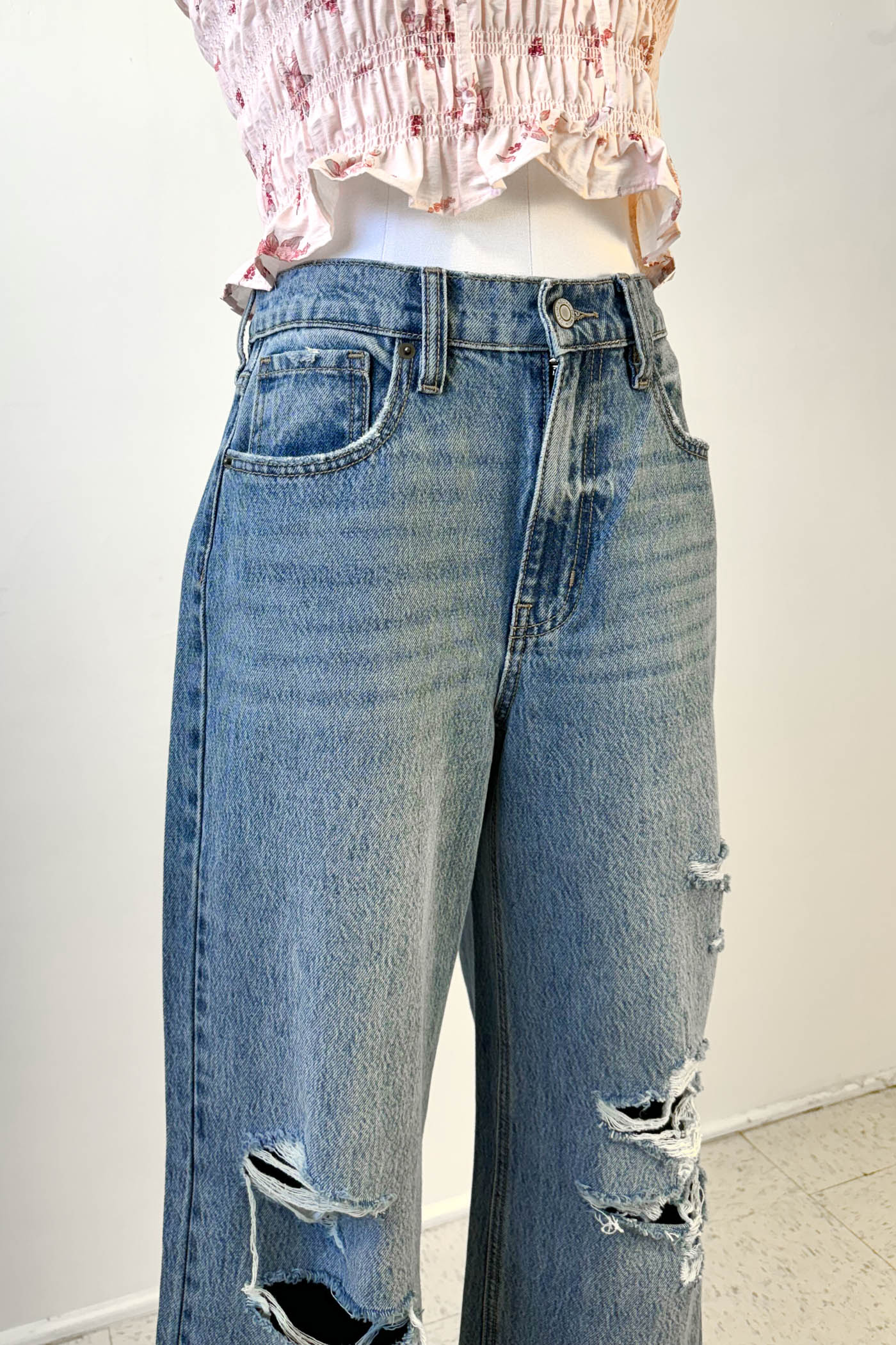 Nectar Premium Denim: The Olivine Wide Leg Distress Jeans