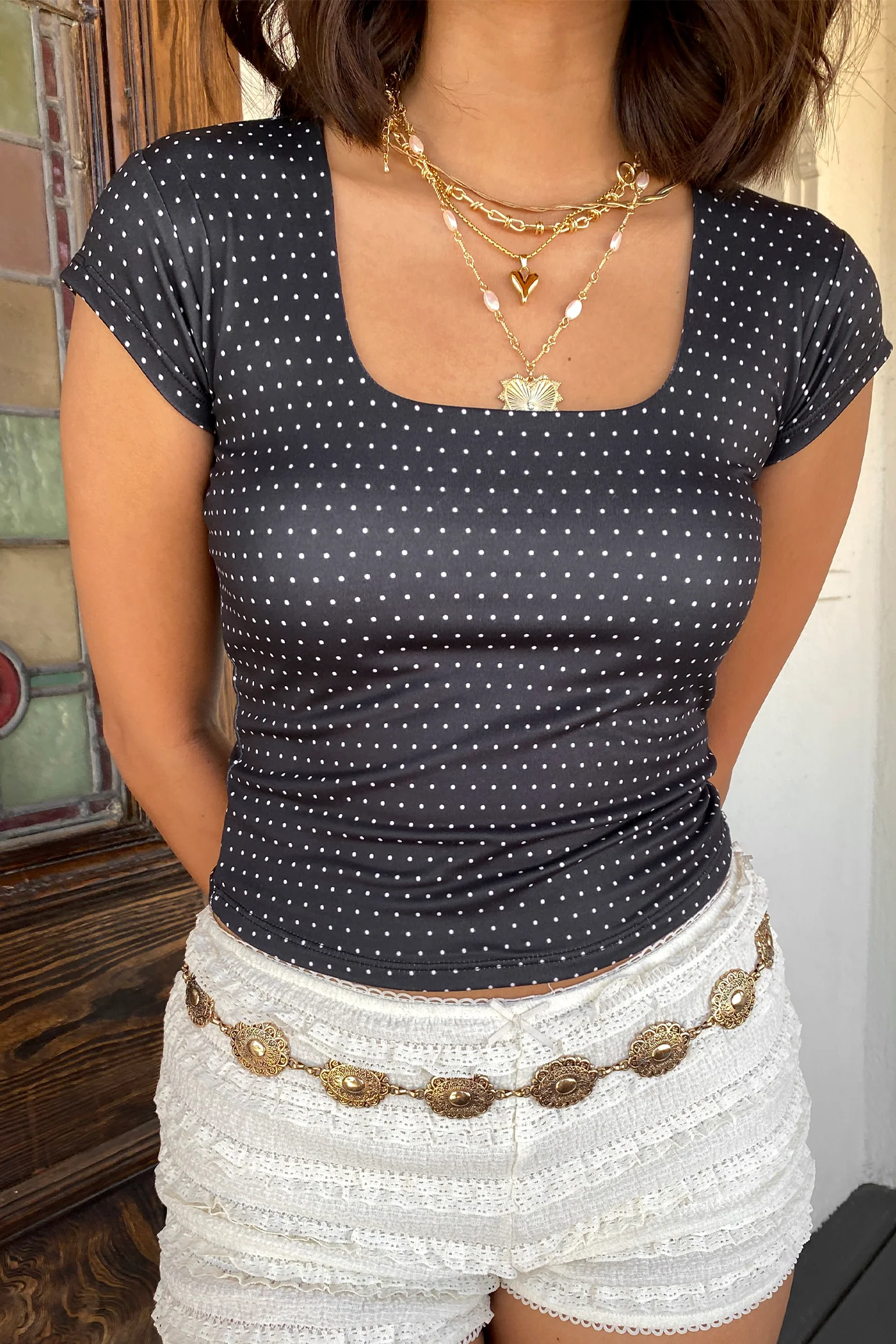 Swiss Dot Short Sleeve Top