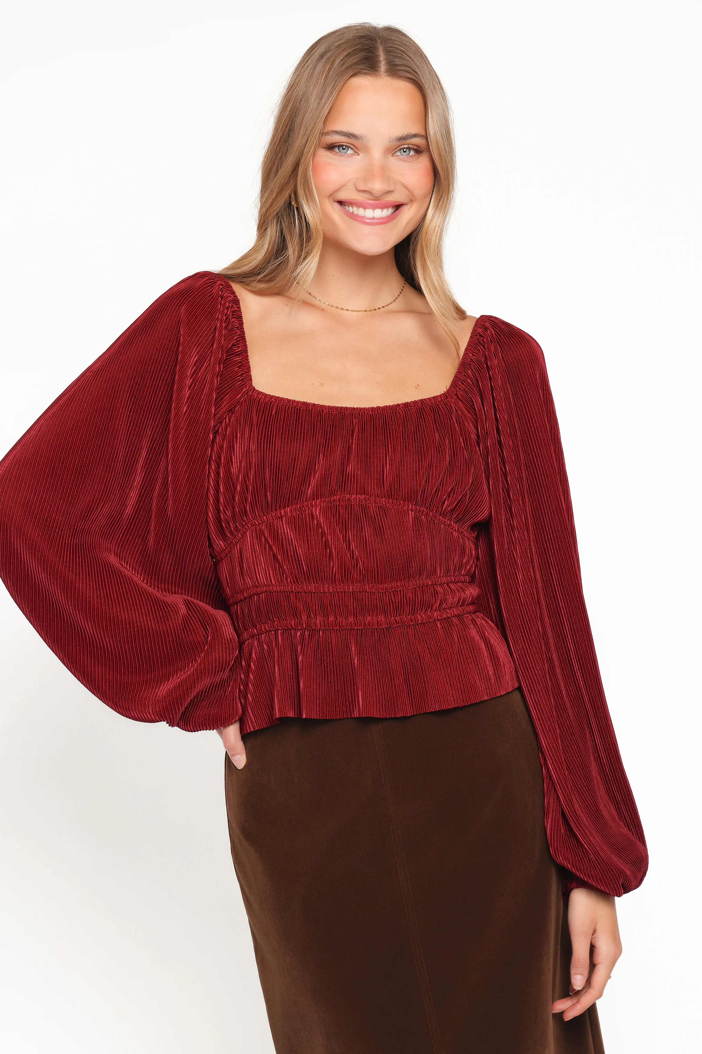 Ceppia Plisse Top - Burgundy