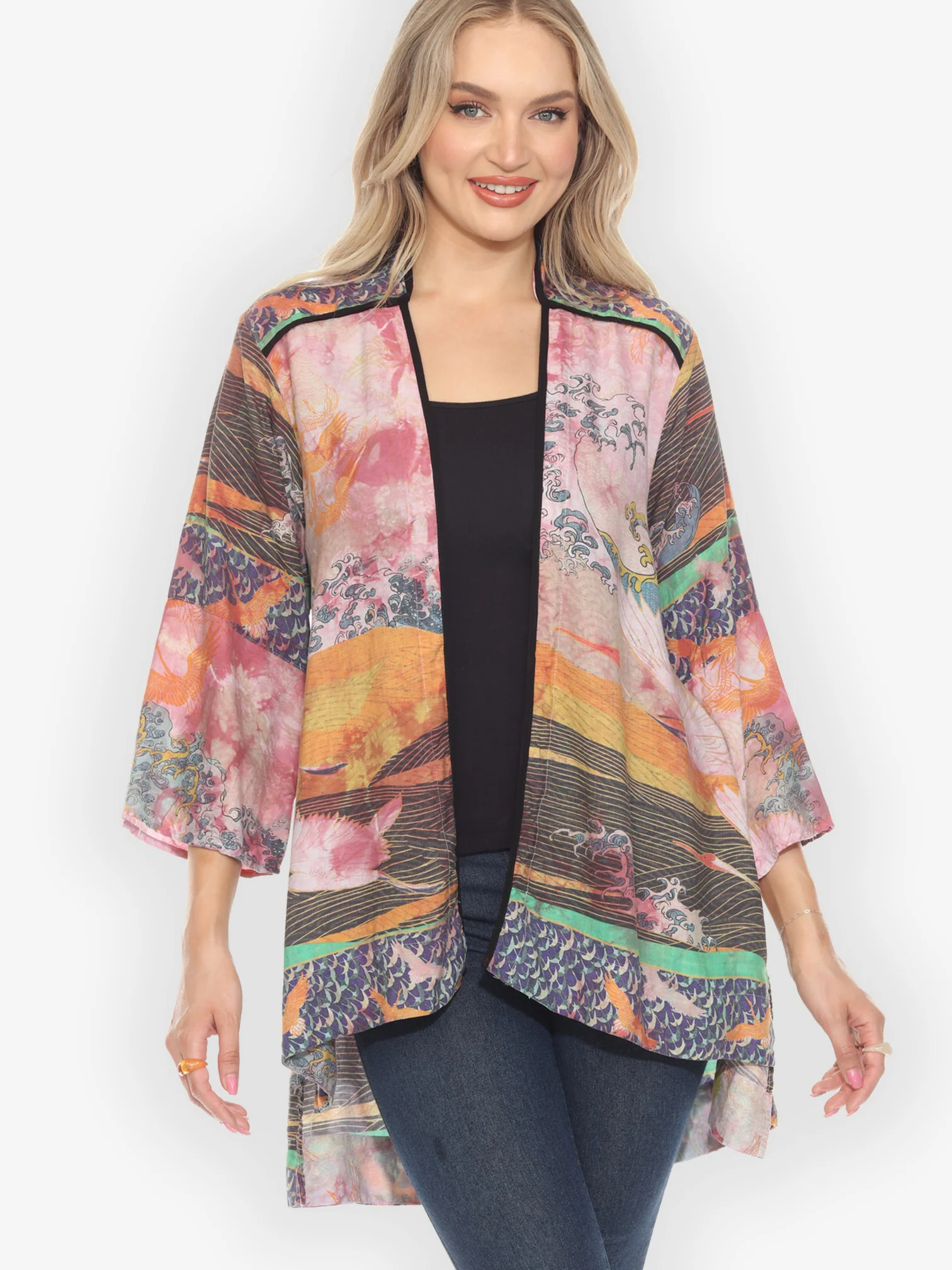 Crane Flying Sky Burgundy Tie Dye Dynasty Jacket