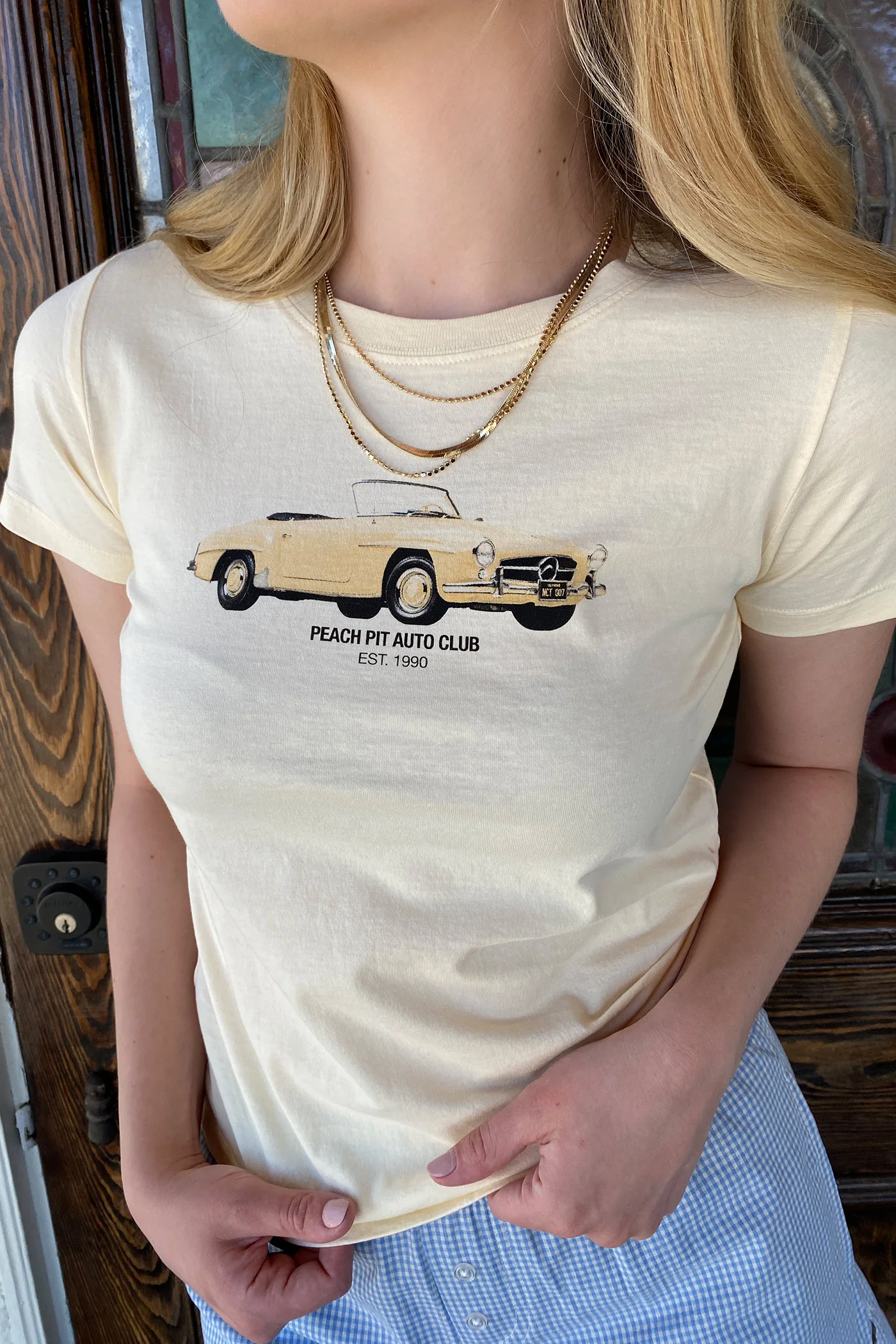 Peach Pitt Long Loose Graphic Baby Tee