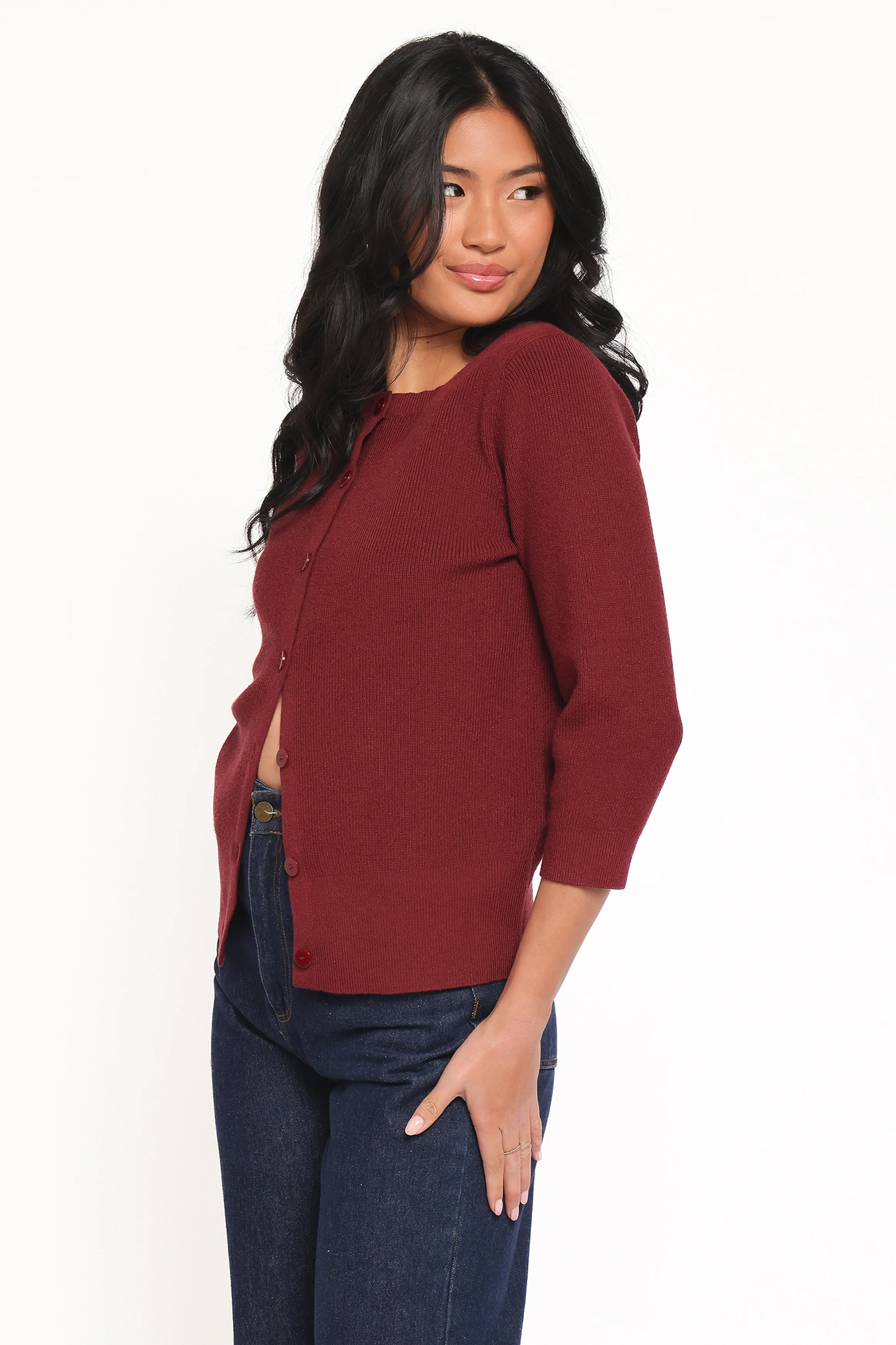 Cataline Button Front Top - Wine