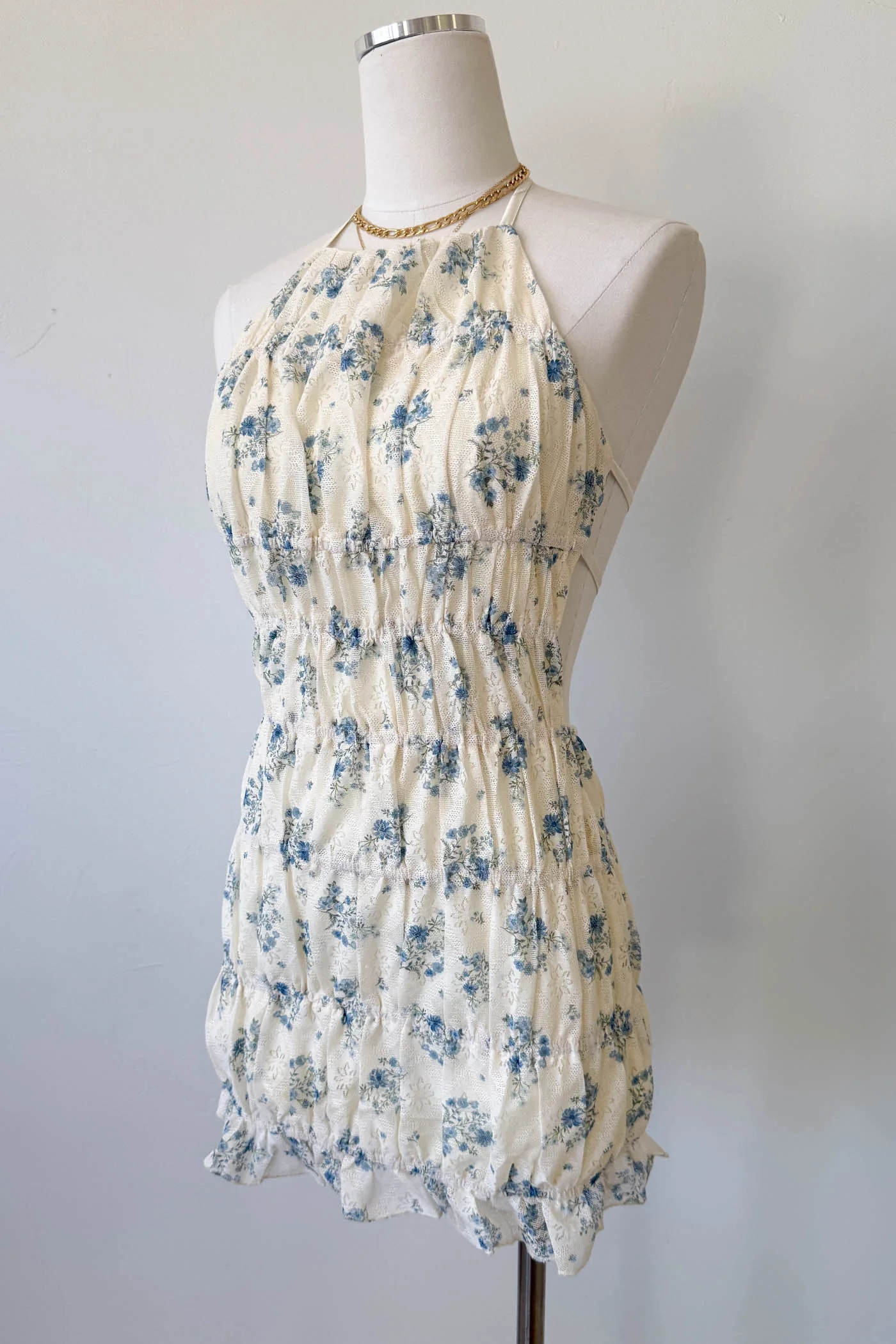 Ruched Floral Halter Dress