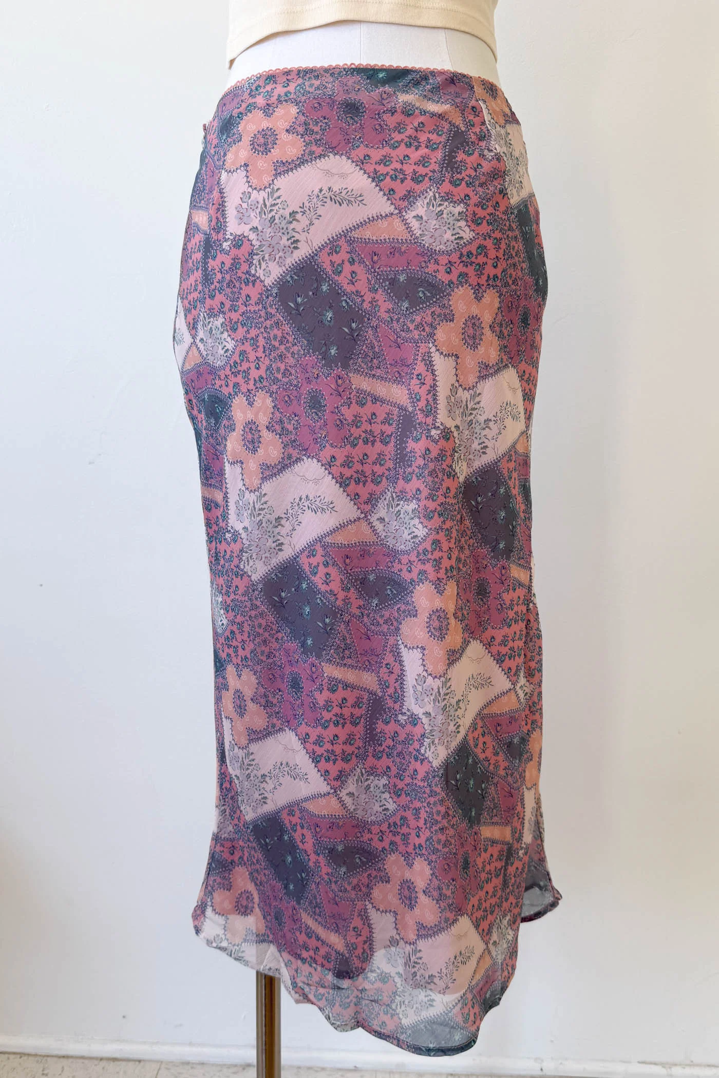 Floral Patchwork Midi Skirt