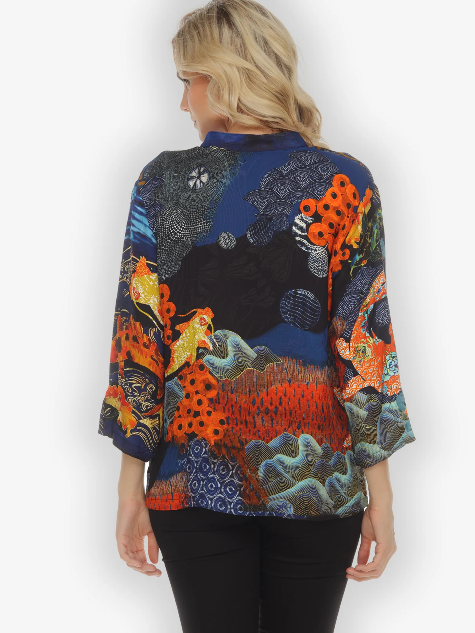 Royal Koi Pond Citron Style Silk Blouse