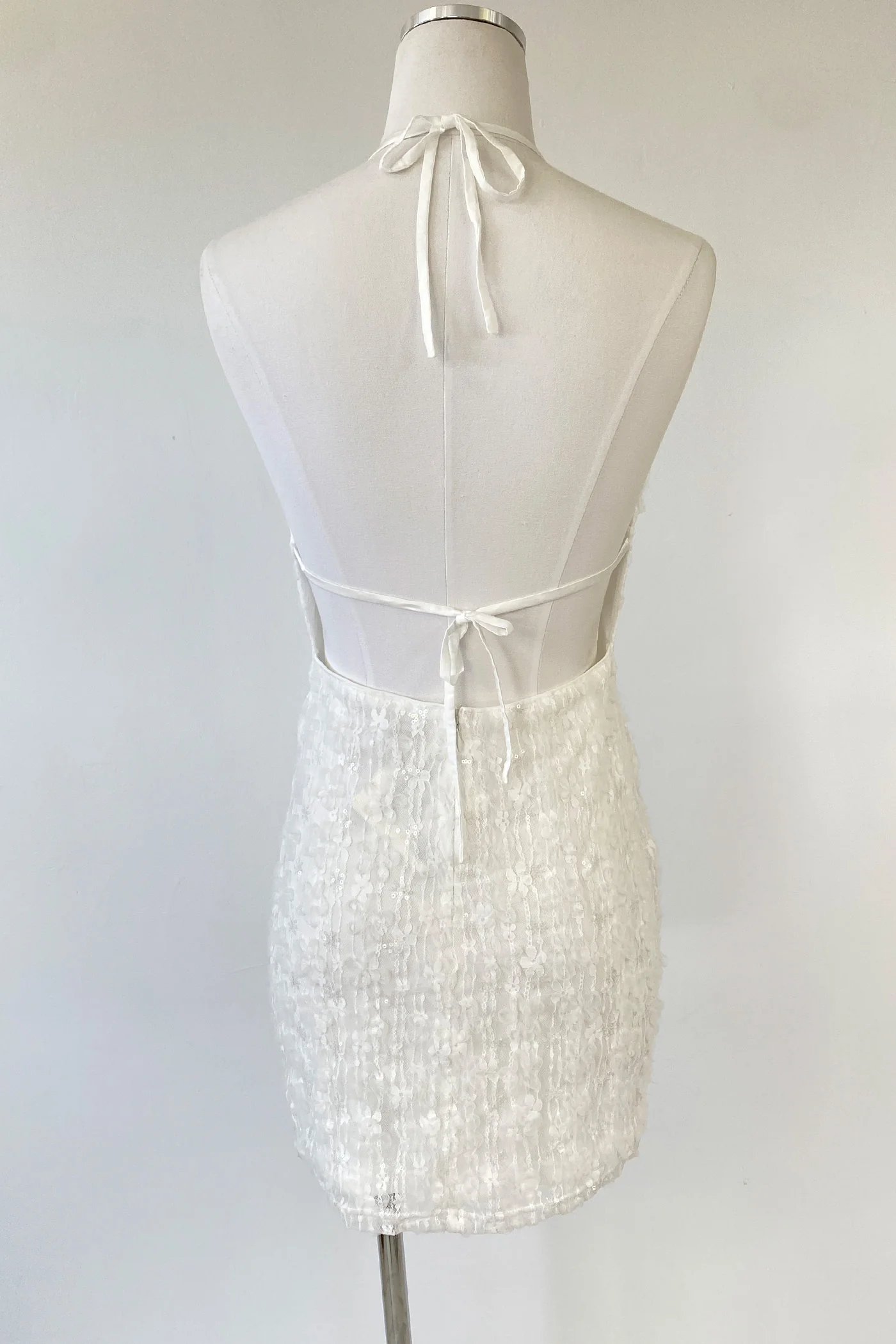 Sequined Stretch Lace Halter Dress