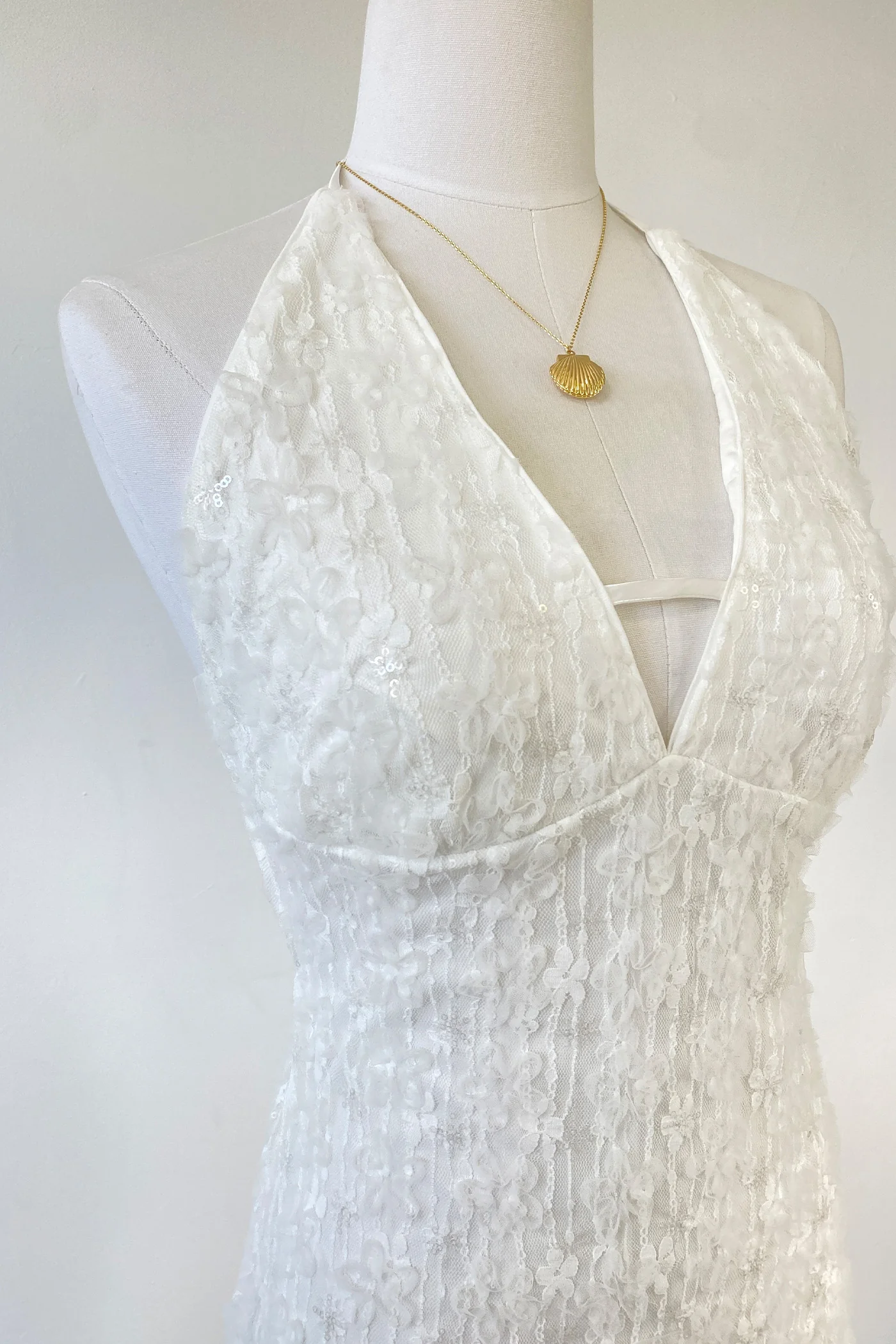 Sequined Stretch Lace Halter Dress