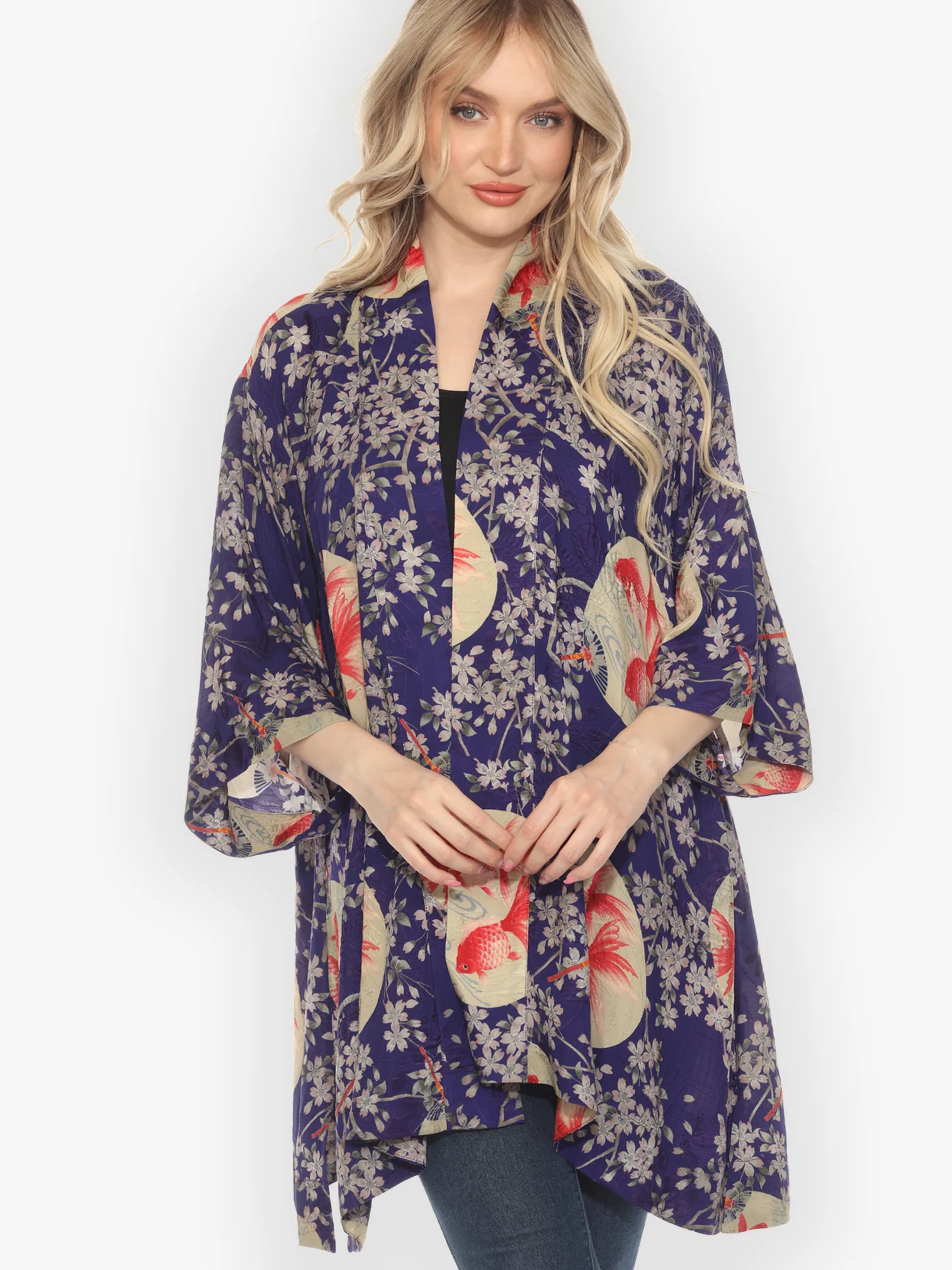 Goldfish and Blossom Silk Kimono Jacket