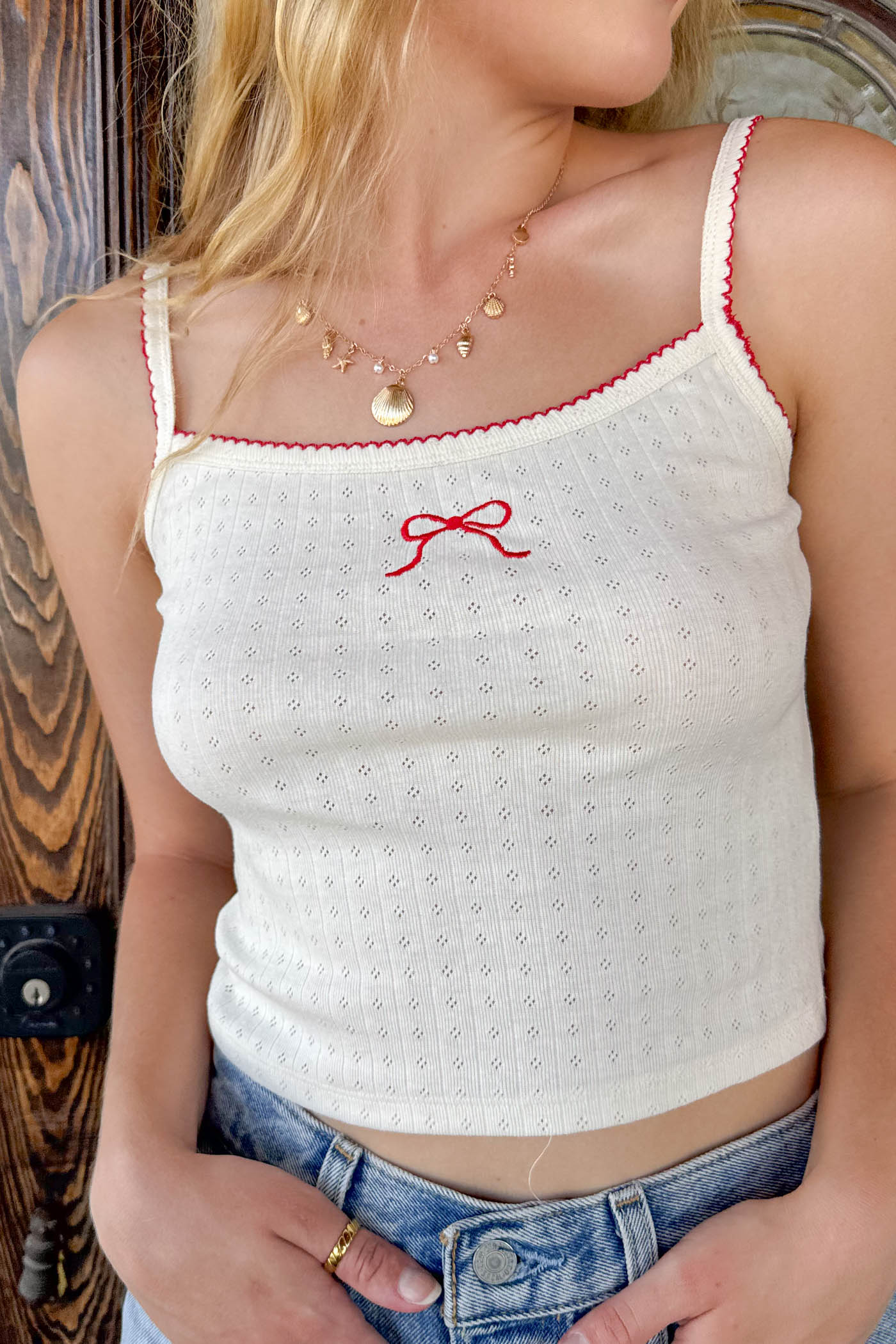 Bow Embroidered Cami Top