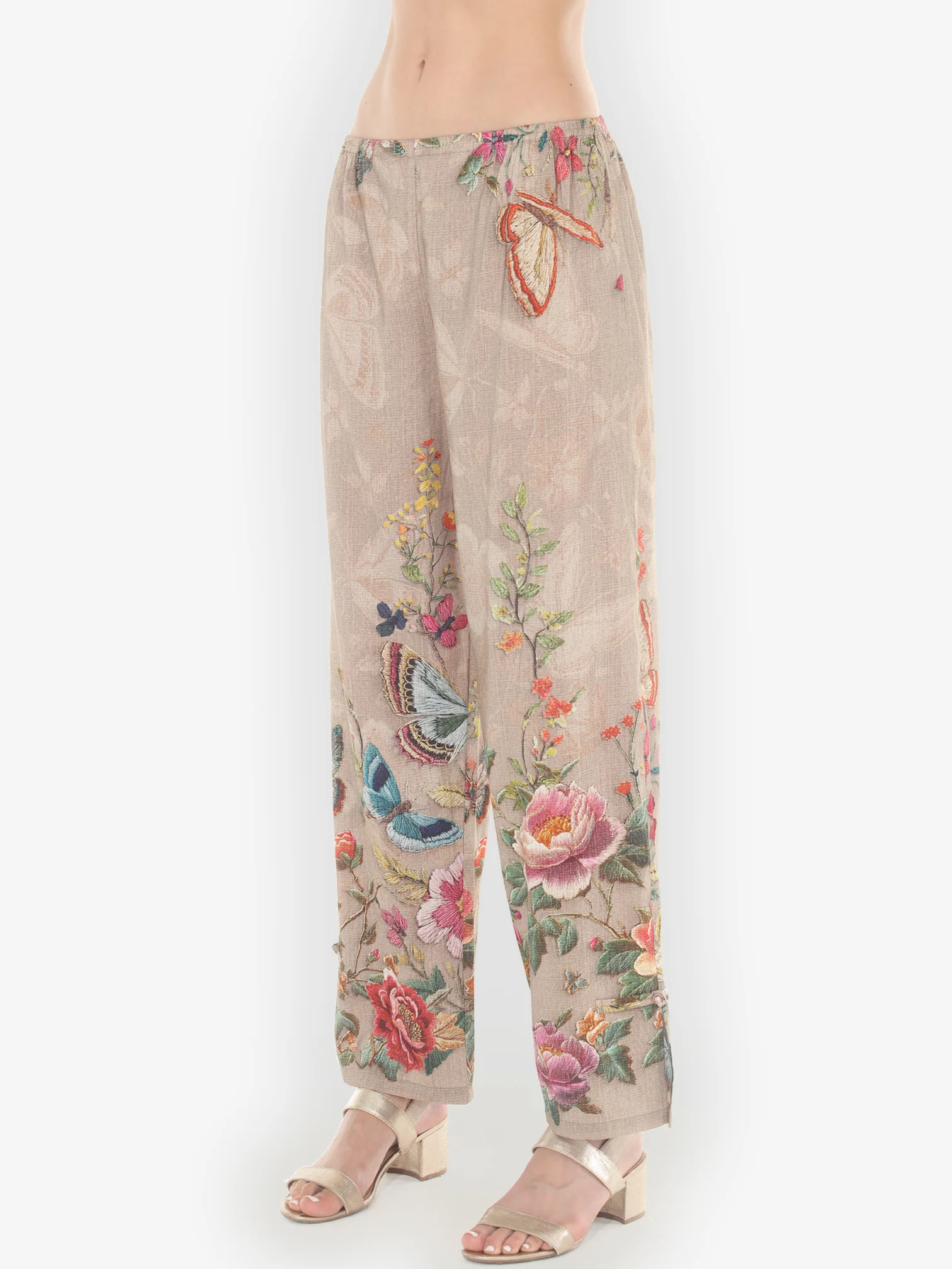 Embroidery Butterfly and Flower Pull on Pant