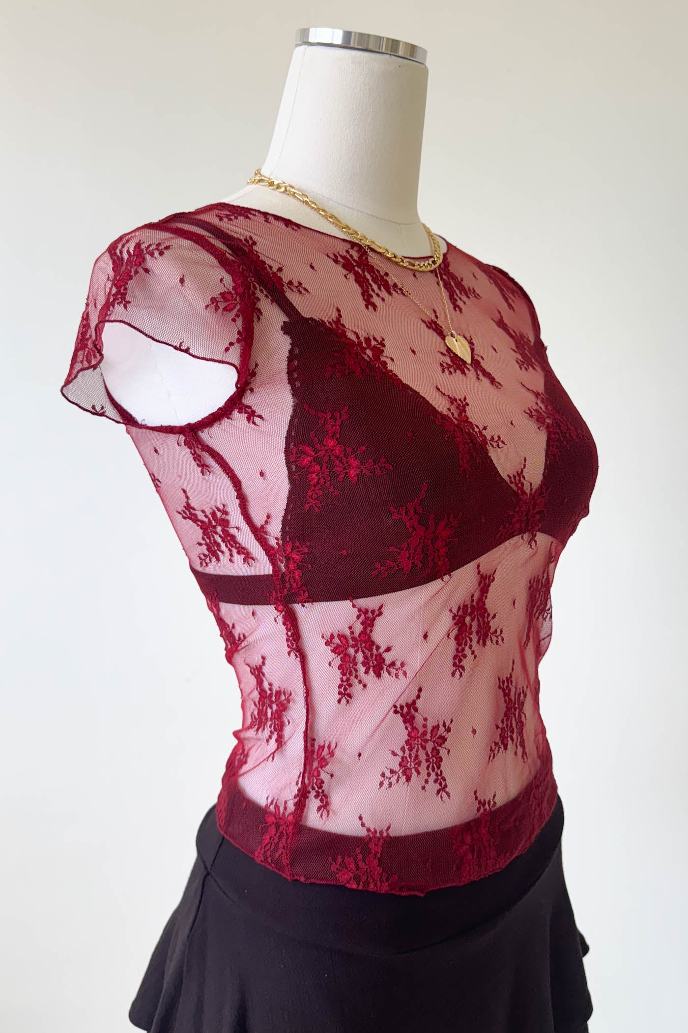 Short Sleeve Lace Layering Top