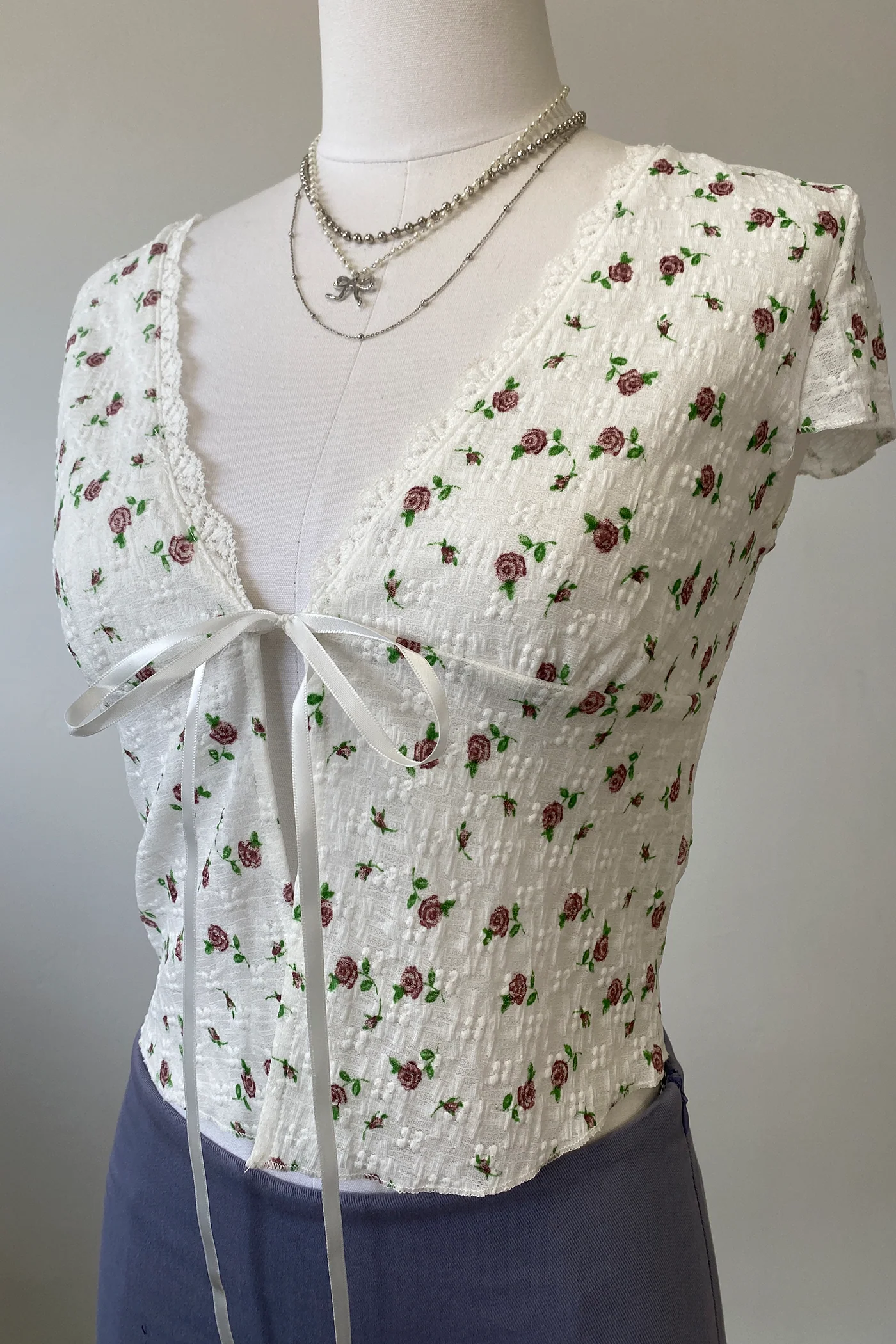 Textured Floral Split Front Top