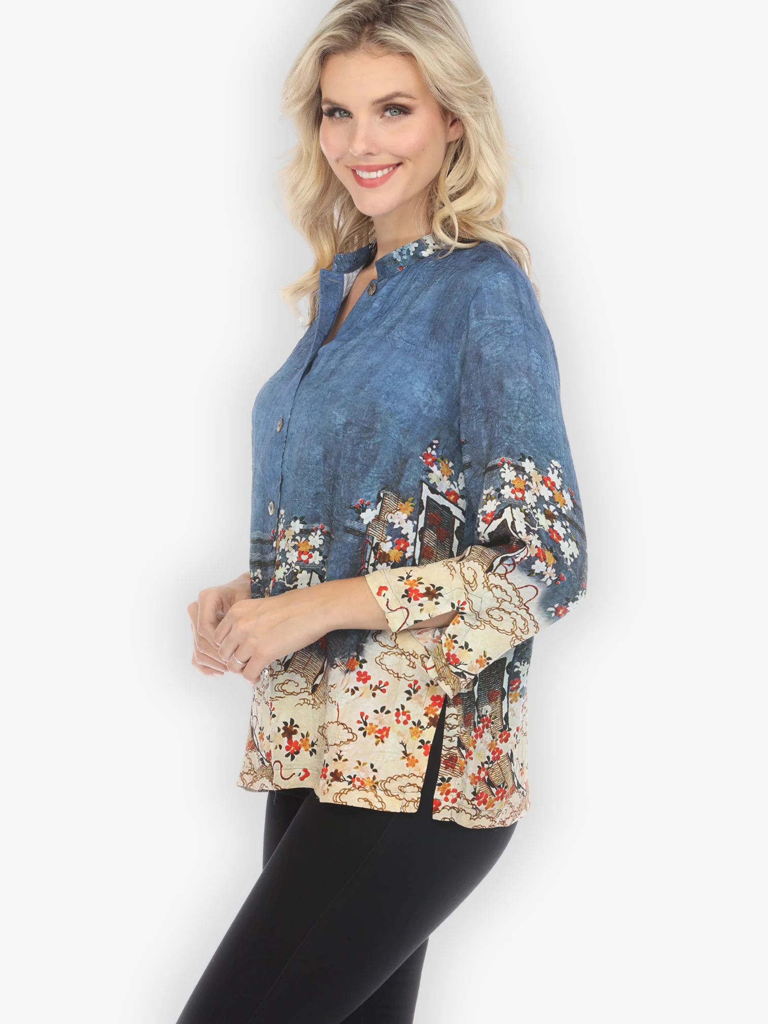 Edo Art Indigo Silk Blend Blouse
