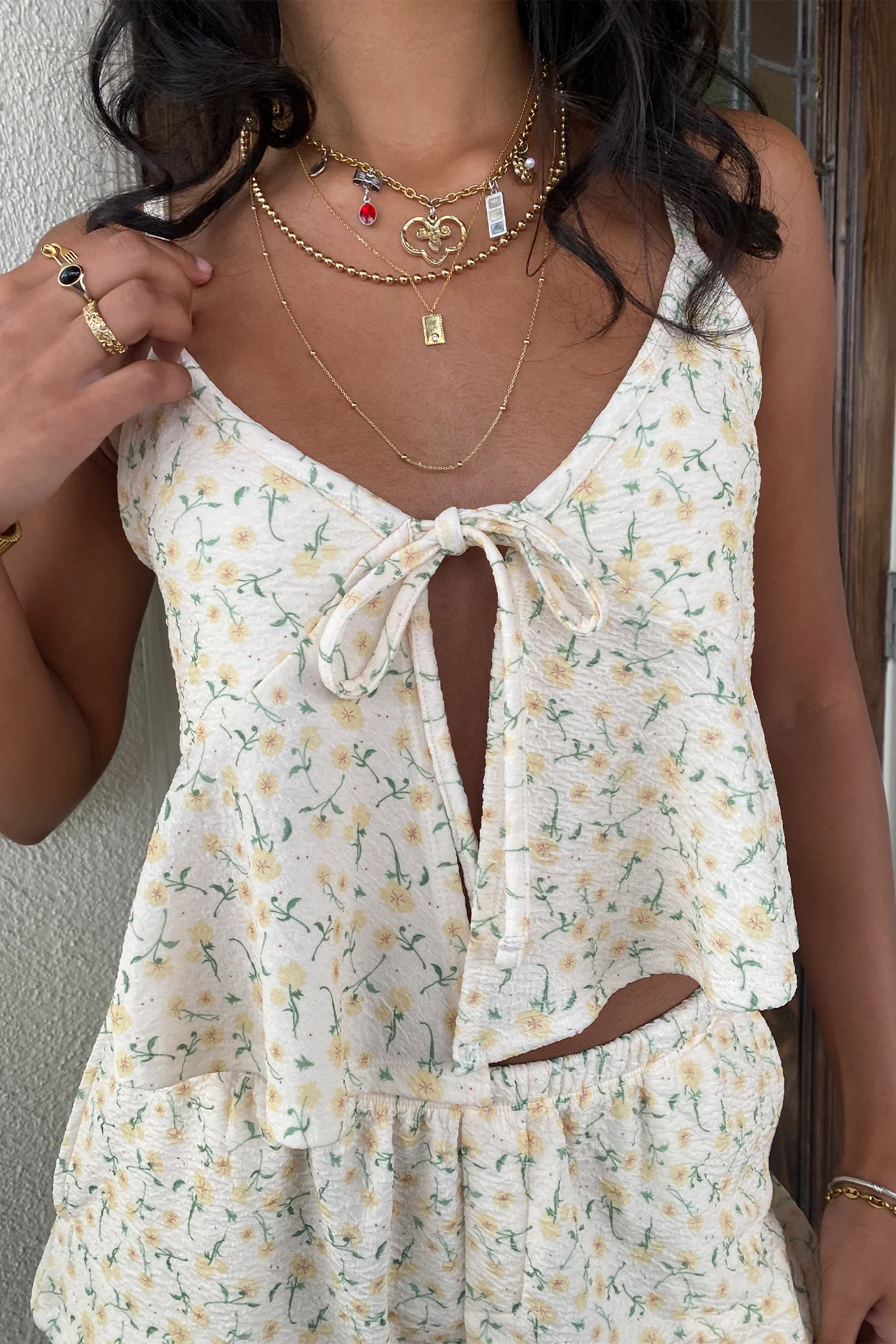 Textured Split Front Cami Top