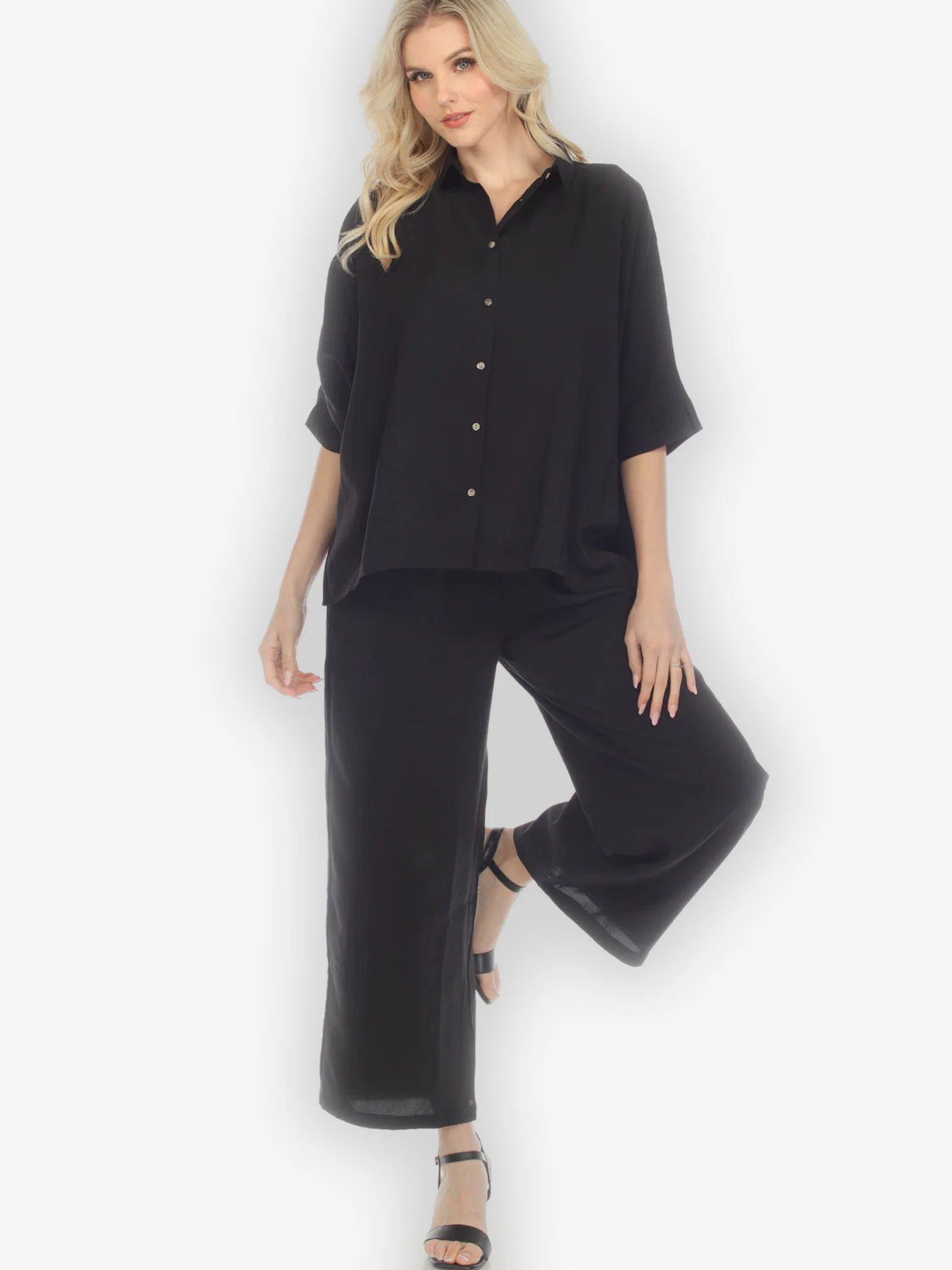 Solid Black Rayon Oversized Blouse
