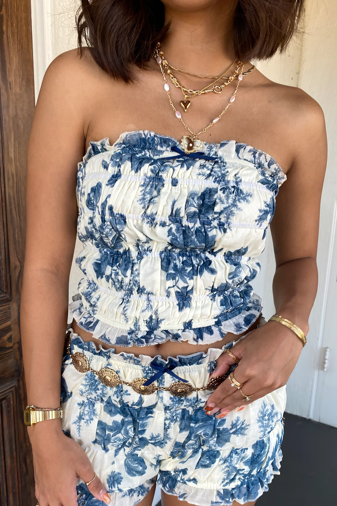 Ruffled Floral Strapless Top