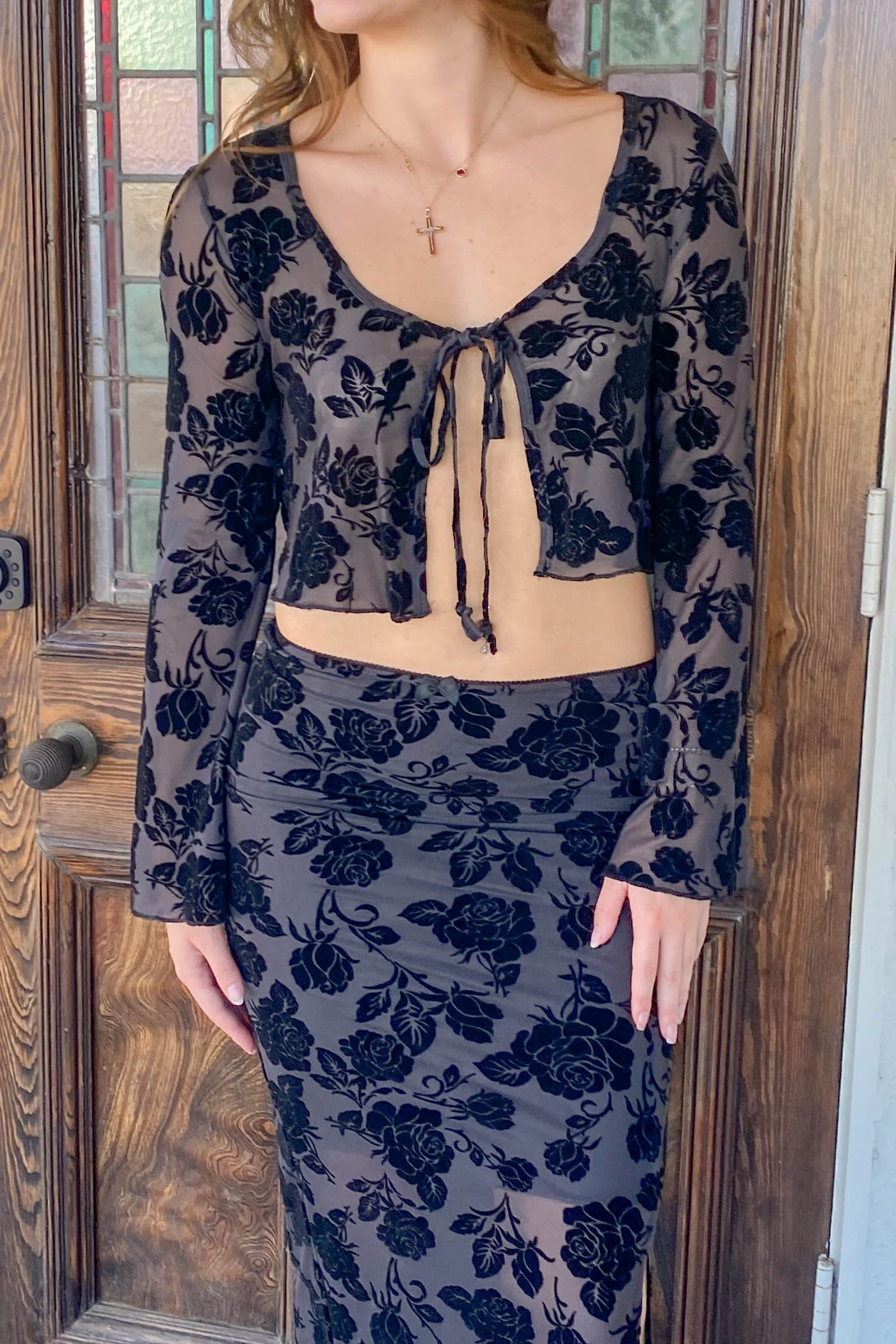 Floral Split Front Mesh Top