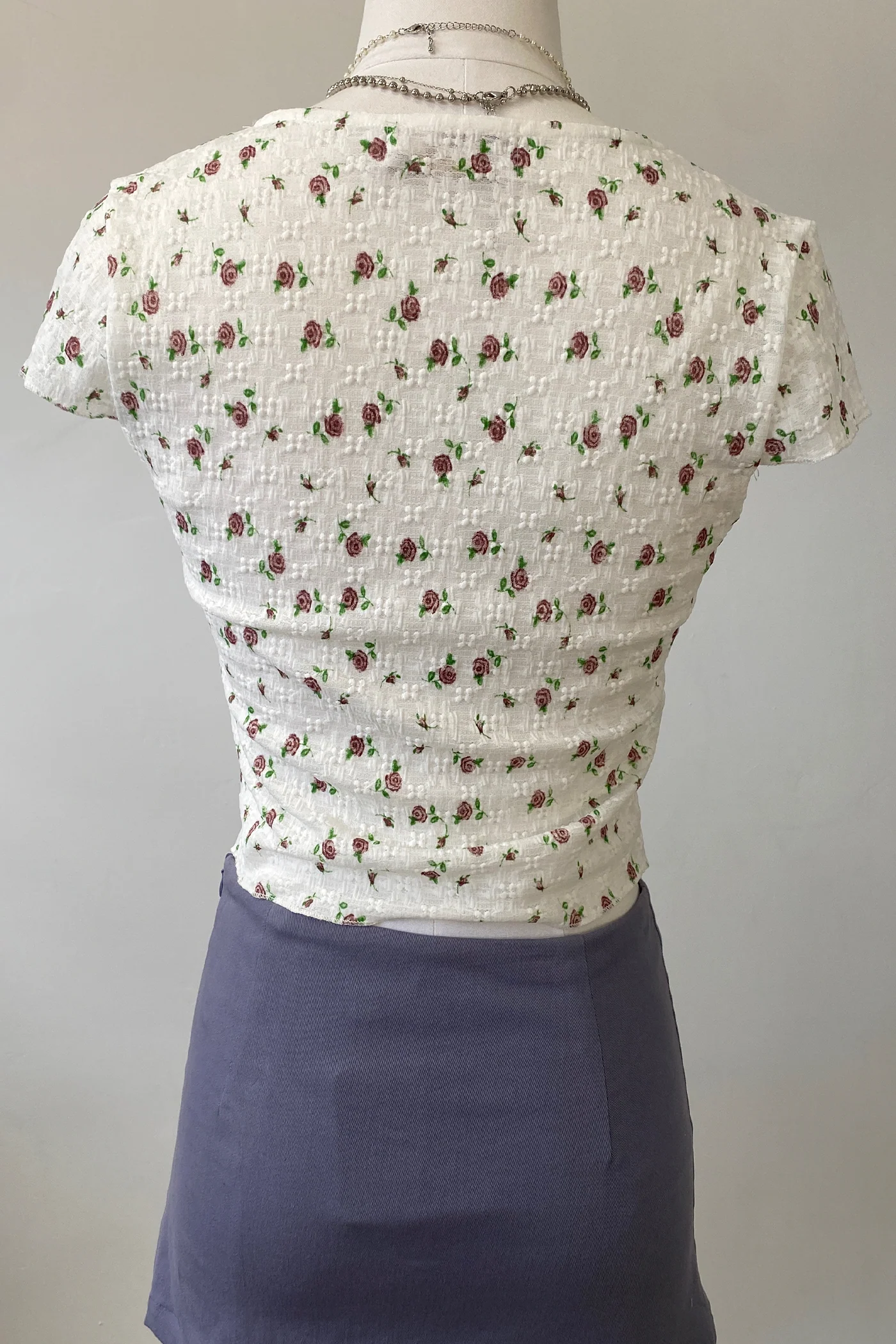 Textured Floral Split Front Top