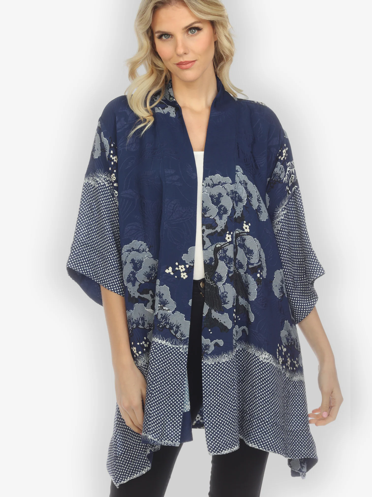 True Blue Shibori Silk Kimono Top