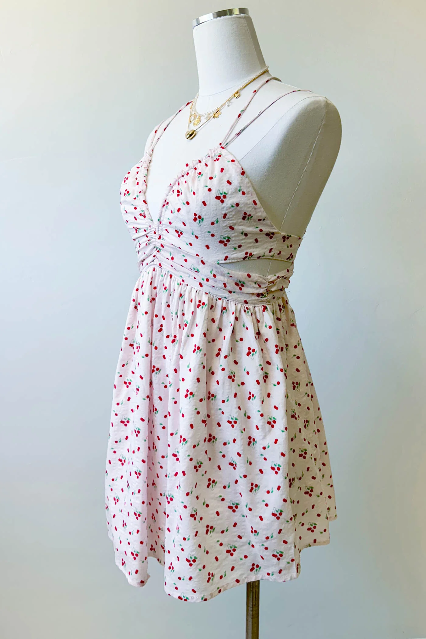 Strappy Cherry Print Mini Dress